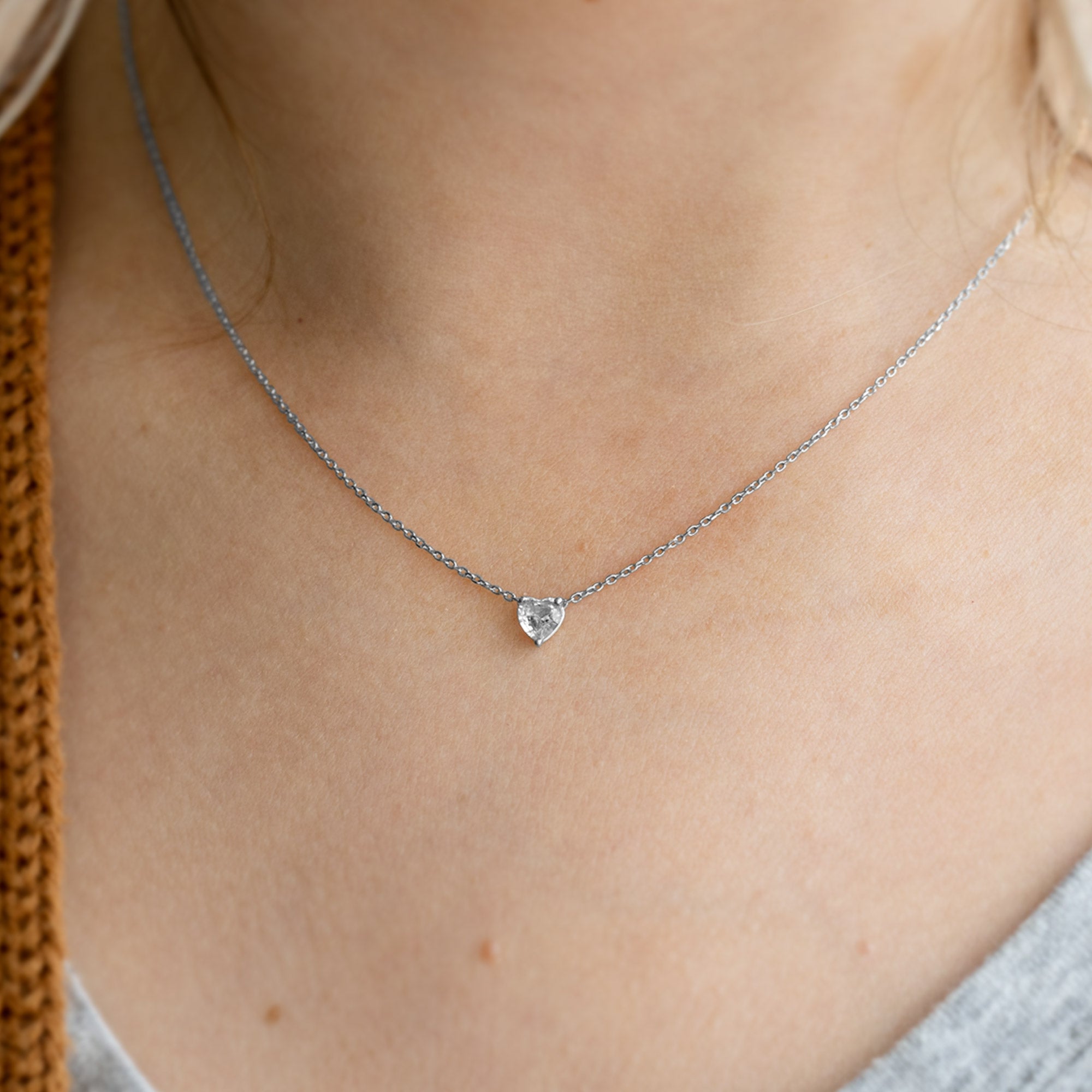 The White Sapphire Gemstone Heart Necklace | Yellow, Rose or White Gold