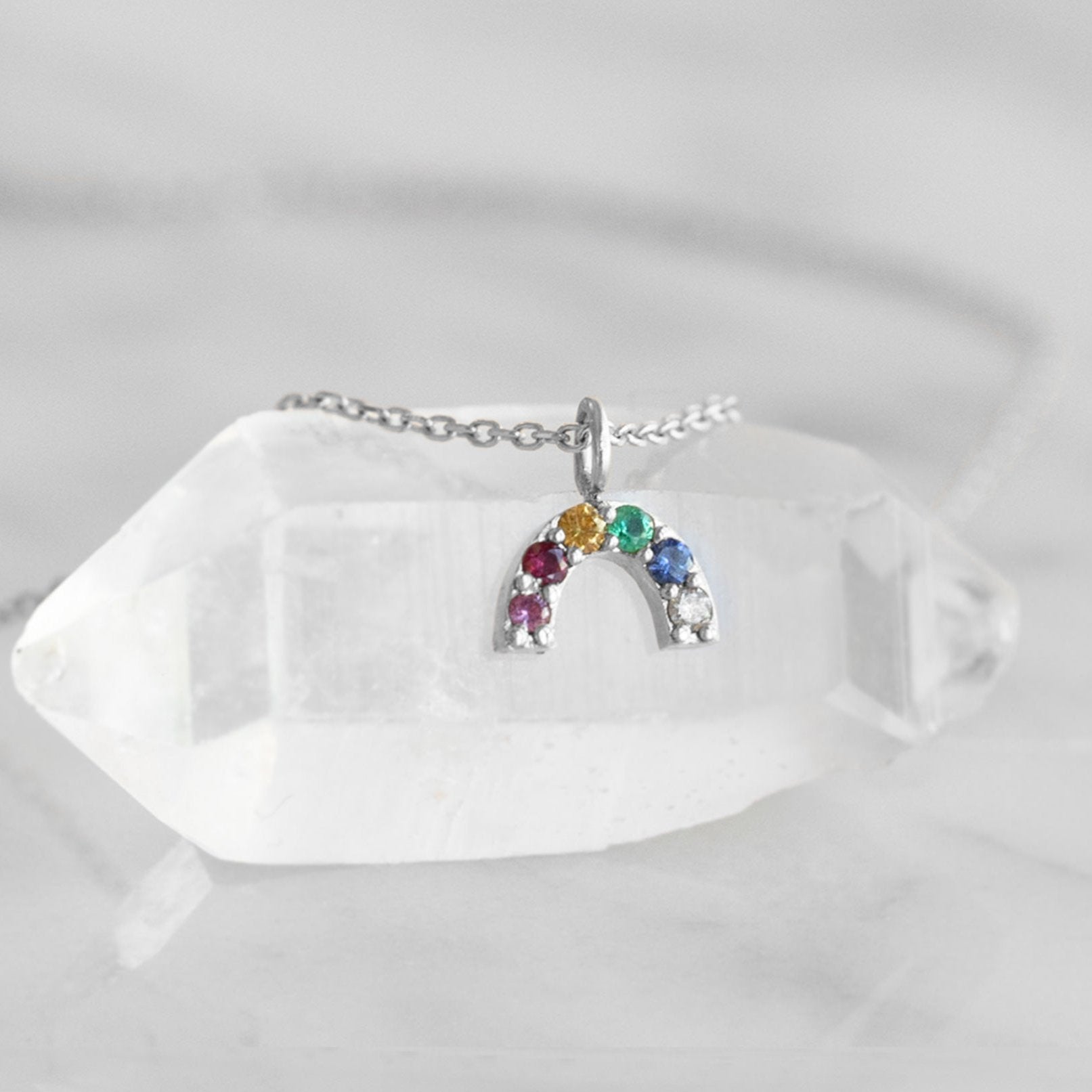 The Rainbow Sapphire Charm Necklace | Yellow, Rose or White Gold