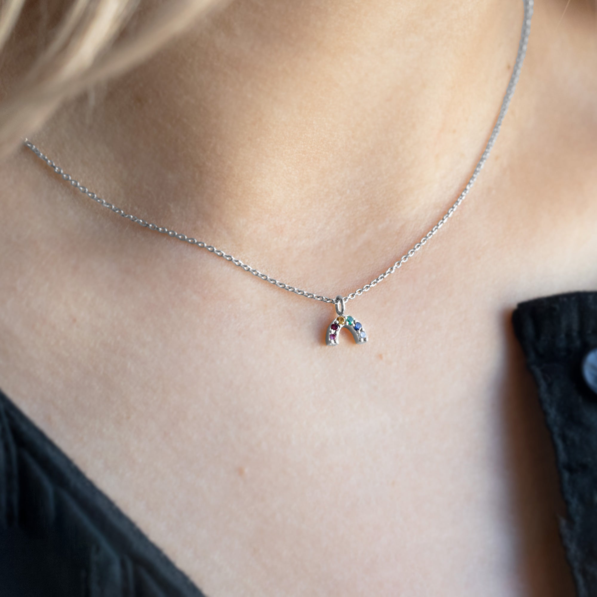 The Rainbow Sapphire Charm Necklace | Yellow, Rose or White Gold