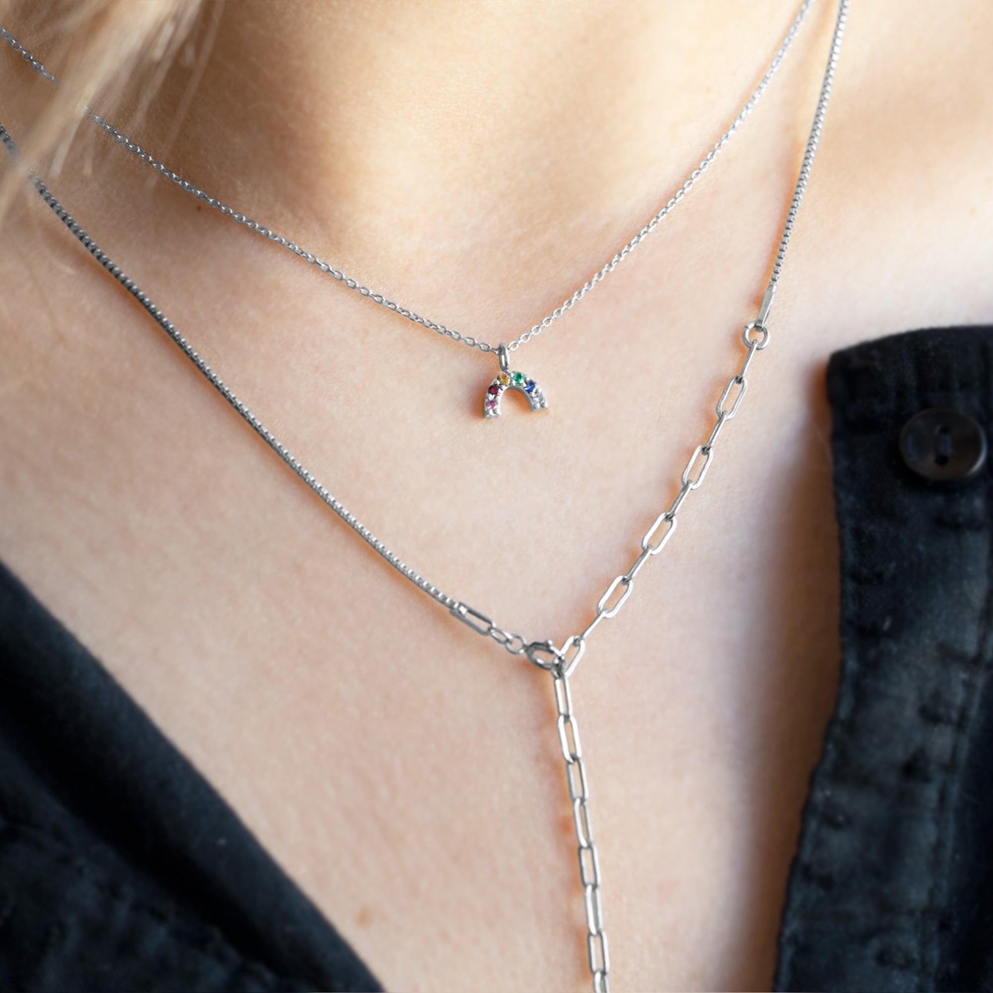 The Rainbow Sapphire Charm Necklace | Yellow, Rose or White Gold