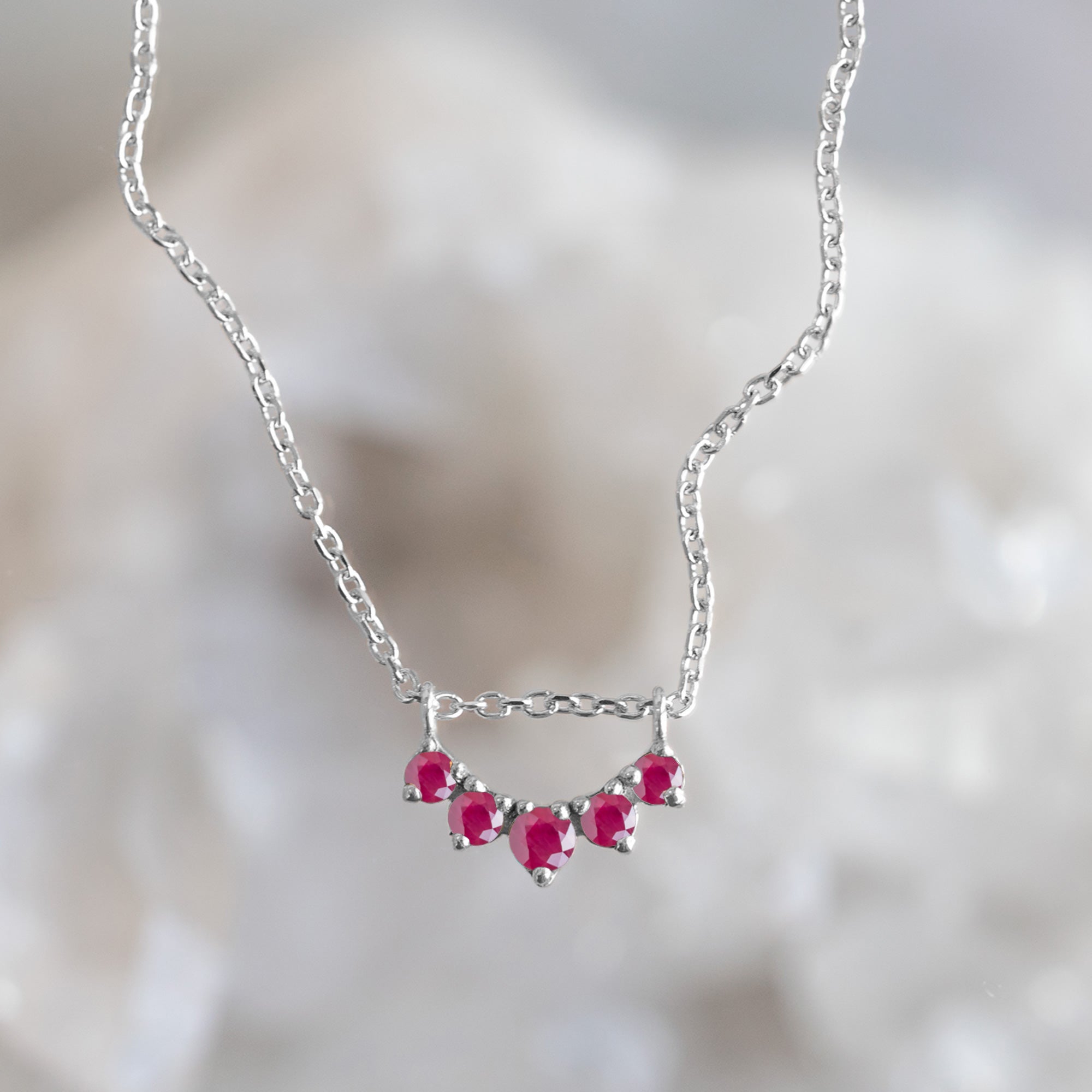 Ruby Gemstone Sunburst Necklace | Yellow, Rose or White Gold