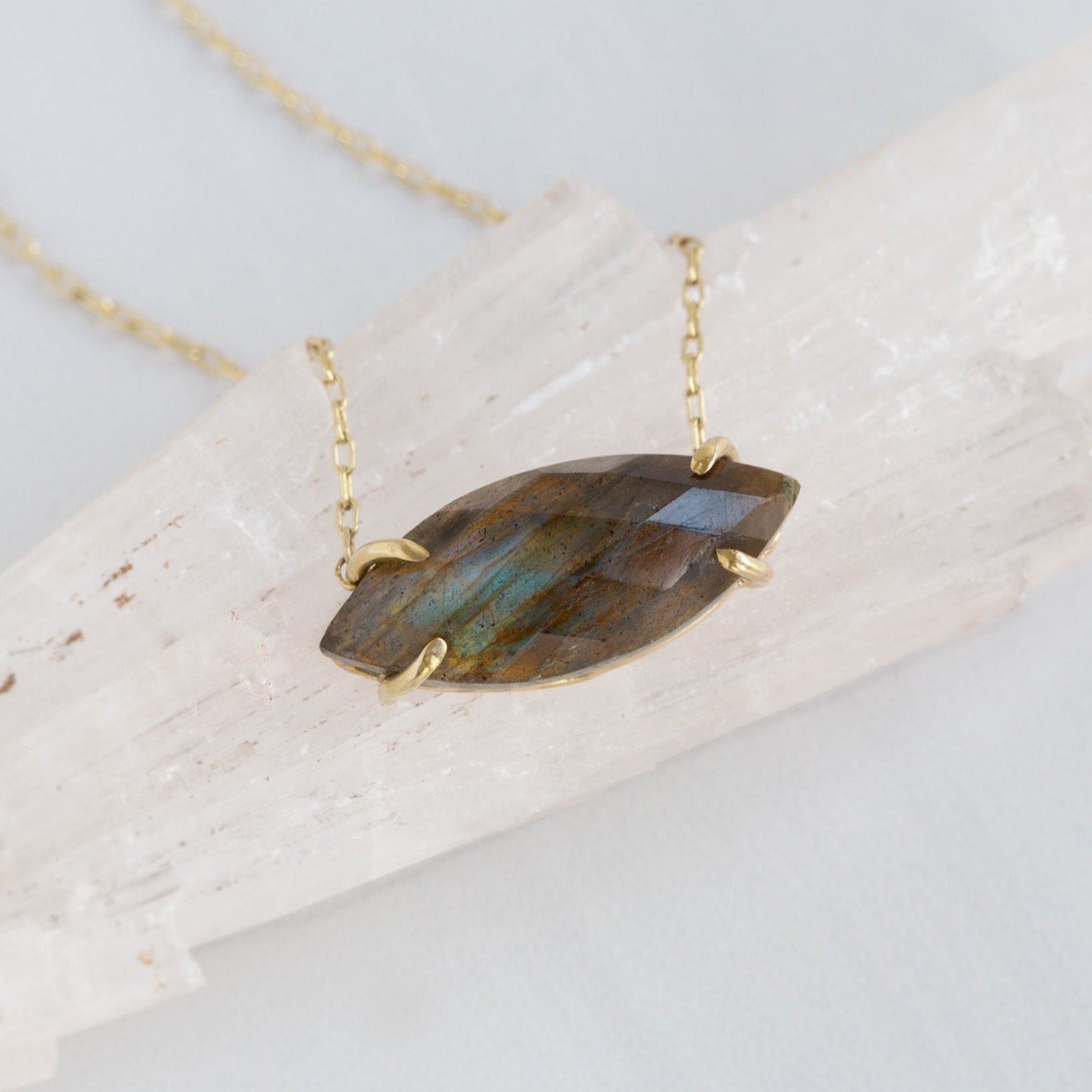 The Labradorite Marquise Necklace | Yellow, Rose or Sterling Silver