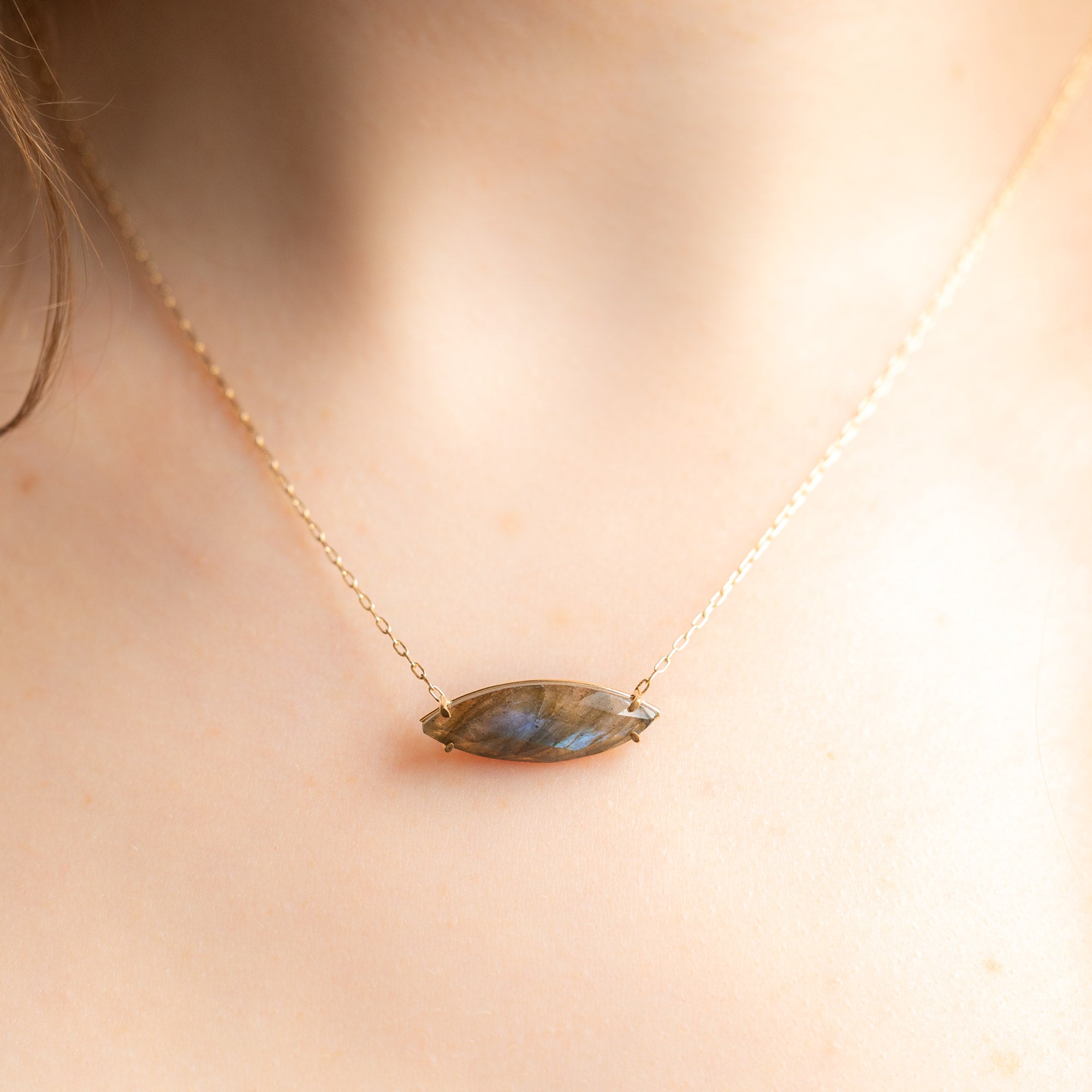 The Labradorite Marquise Necklace | Yellow, Rose or Sterling Silver