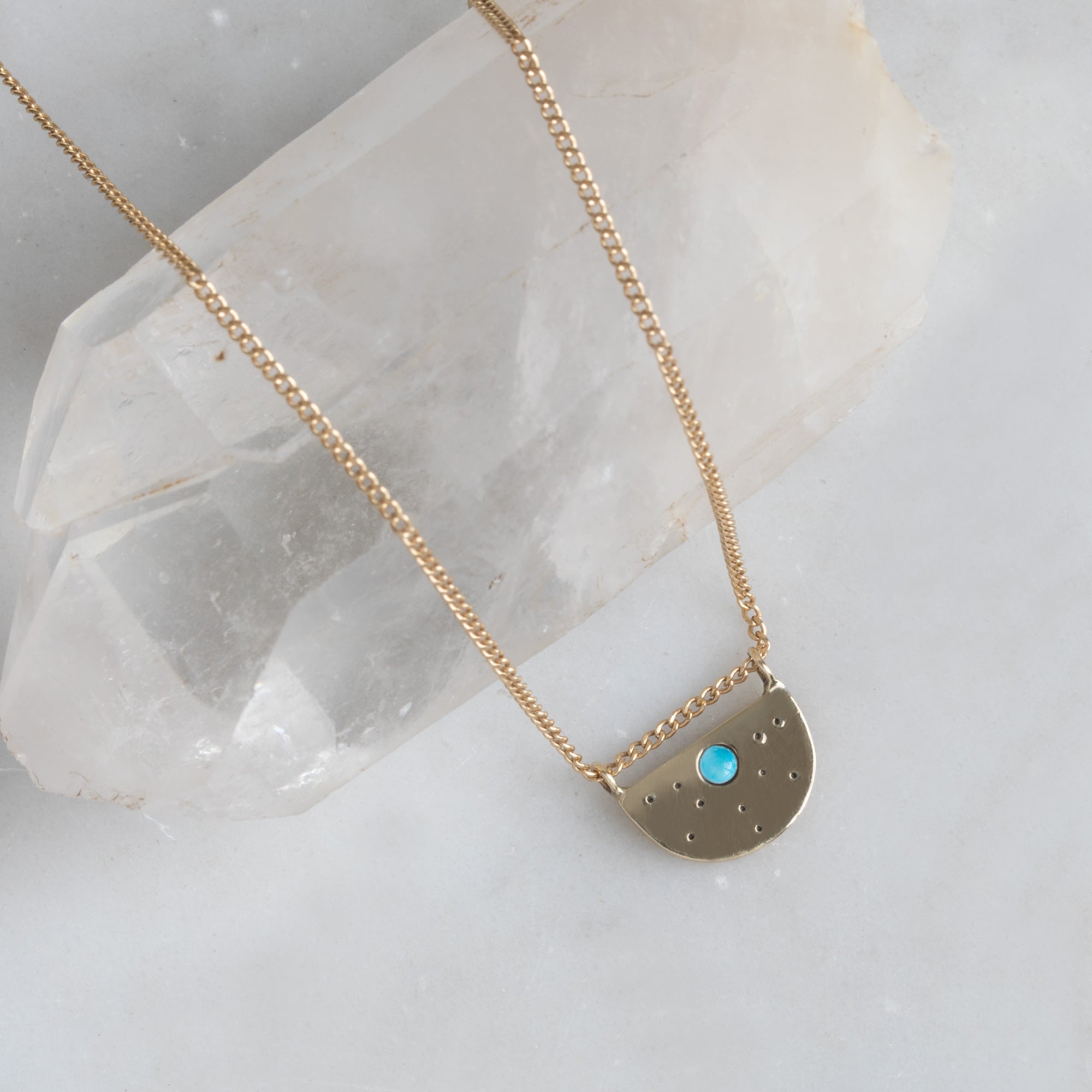 The Turquoise Half Moon Stardust Necklace | Yellow, Rose or Sterling Silver