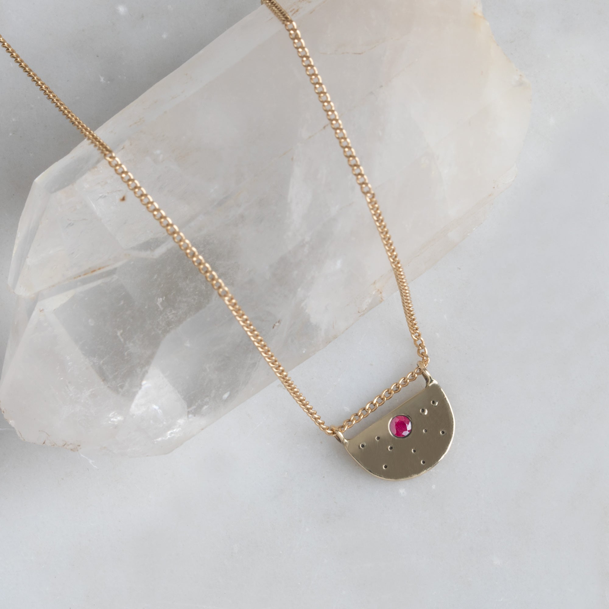 The Ruby Half Moon Stardust Necklace | Yellow, Rose or Sterling Silver
