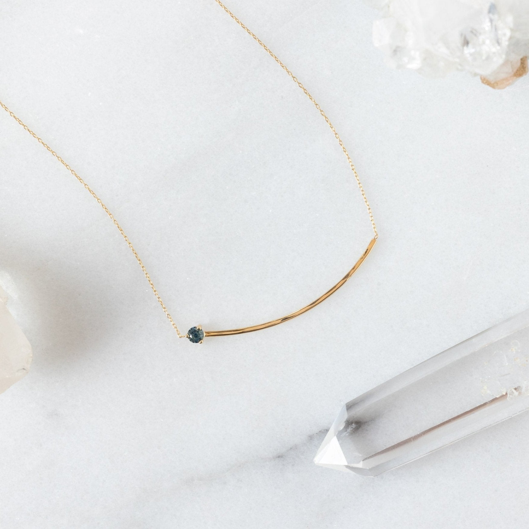 The Blue Montana Sapphire Gemstone Arc Necklace | Yellow, Rose or White Gold