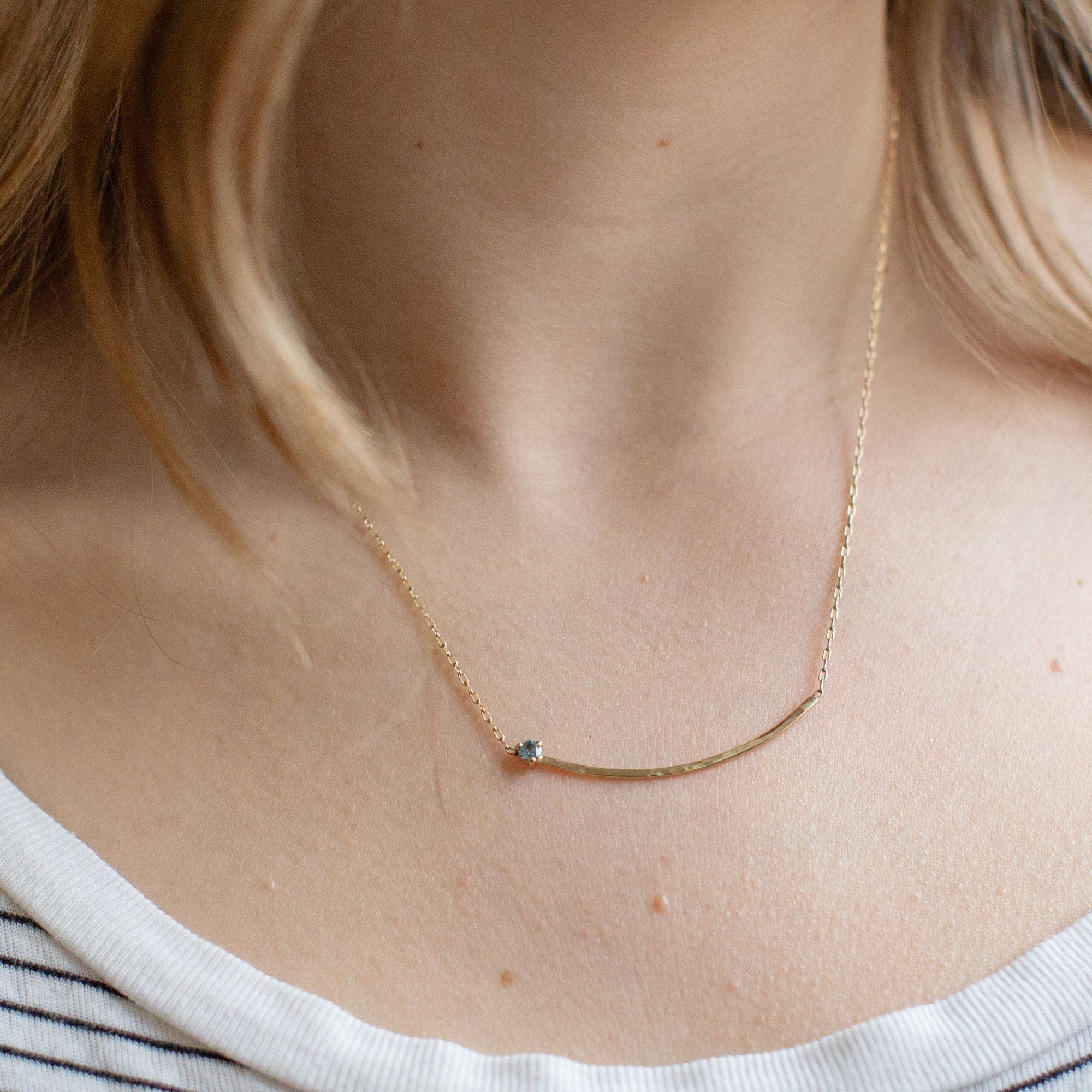 The Blue Montana Sapphire Gemstone Arc Necklace | Yellow, Rose or White Gold