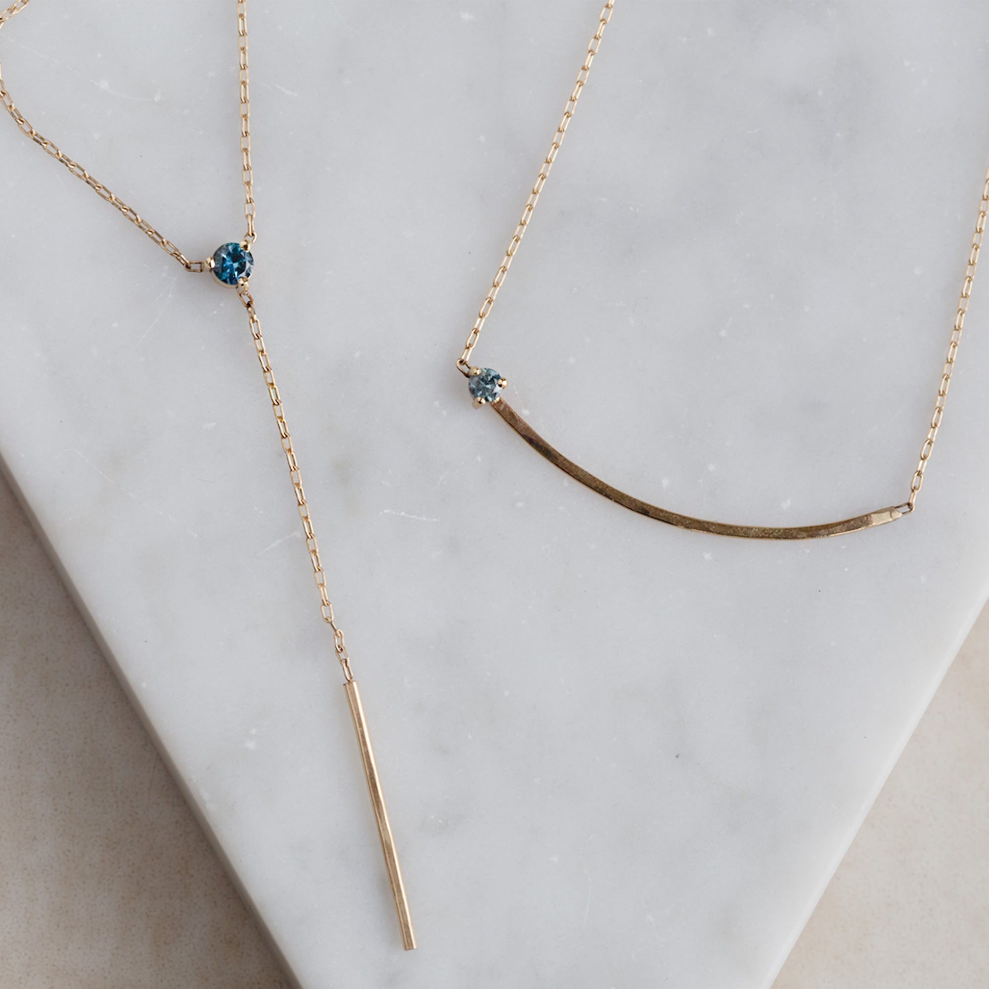 The Blue Montana Sapphire Gemstone Arc Necklace | Yellow, Rose or White Gold