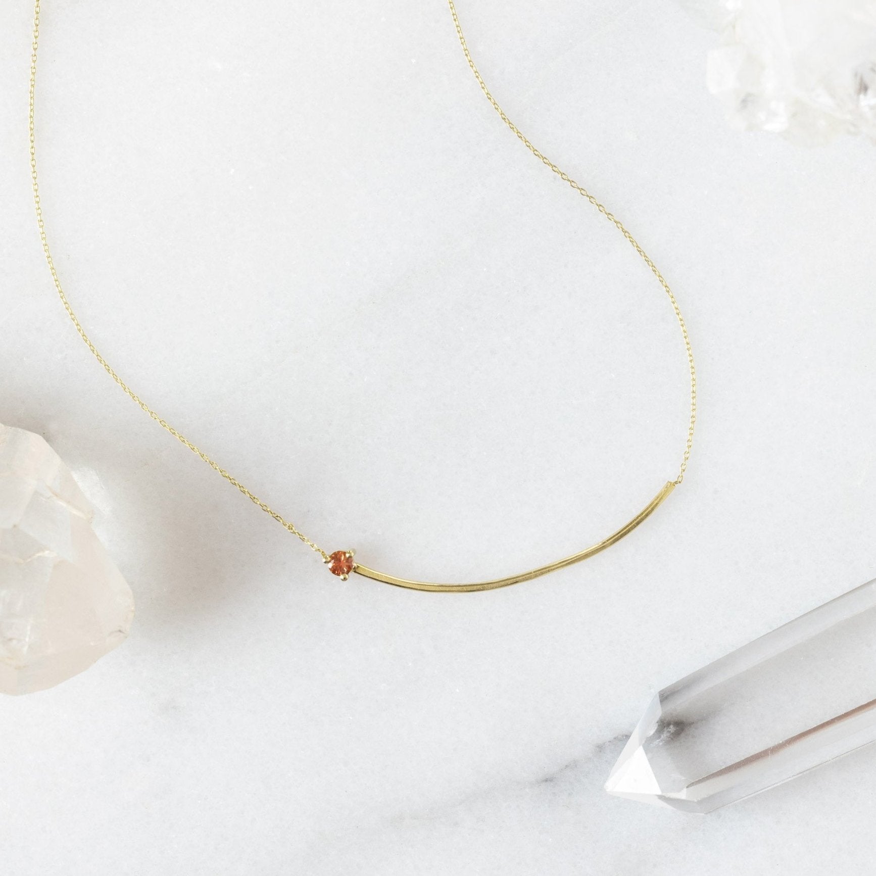 The Sunstone Gemstone Arc Necklace | Yellow, Rose or White Gold