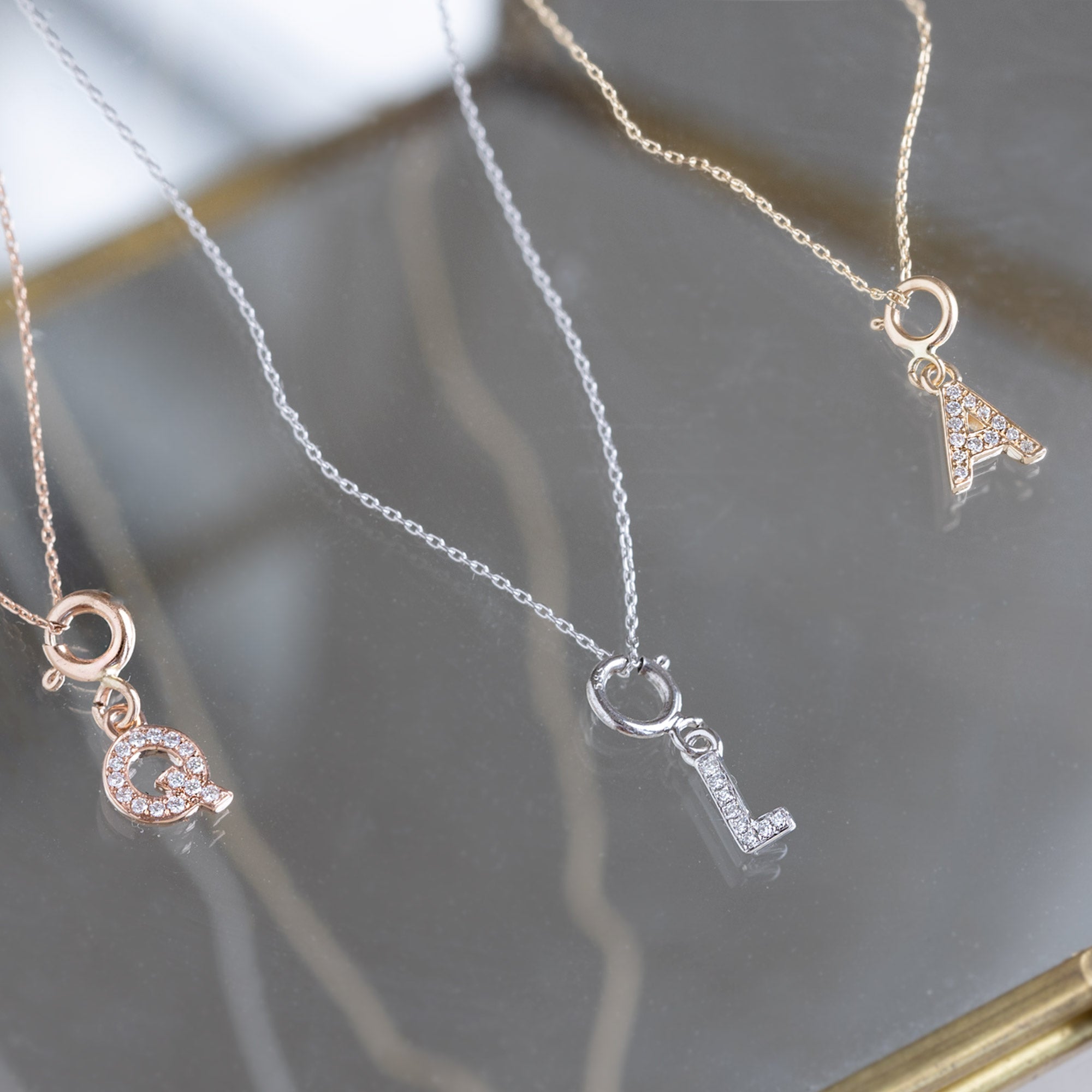 The White Diamond Pavé Letter Charm | Yellow Gold