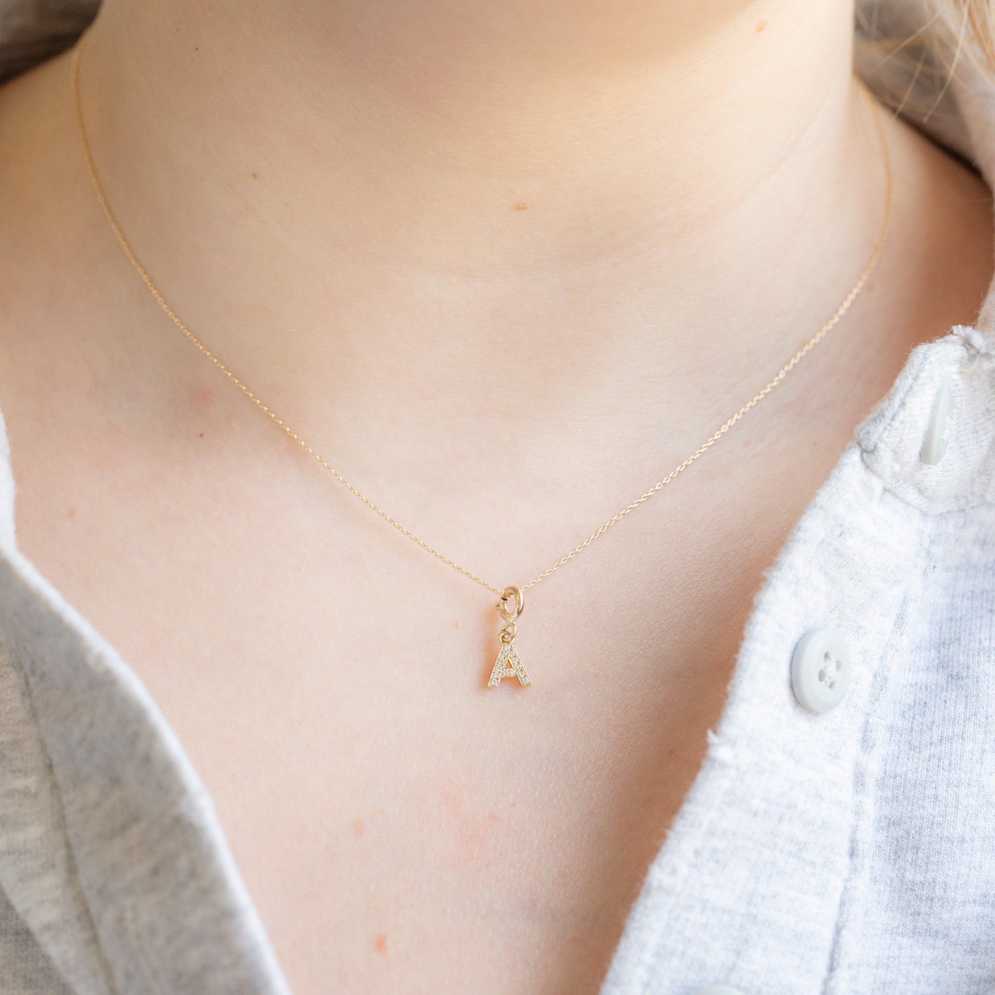 The White Diamond Pavé Letter Charm | Yellow Gold