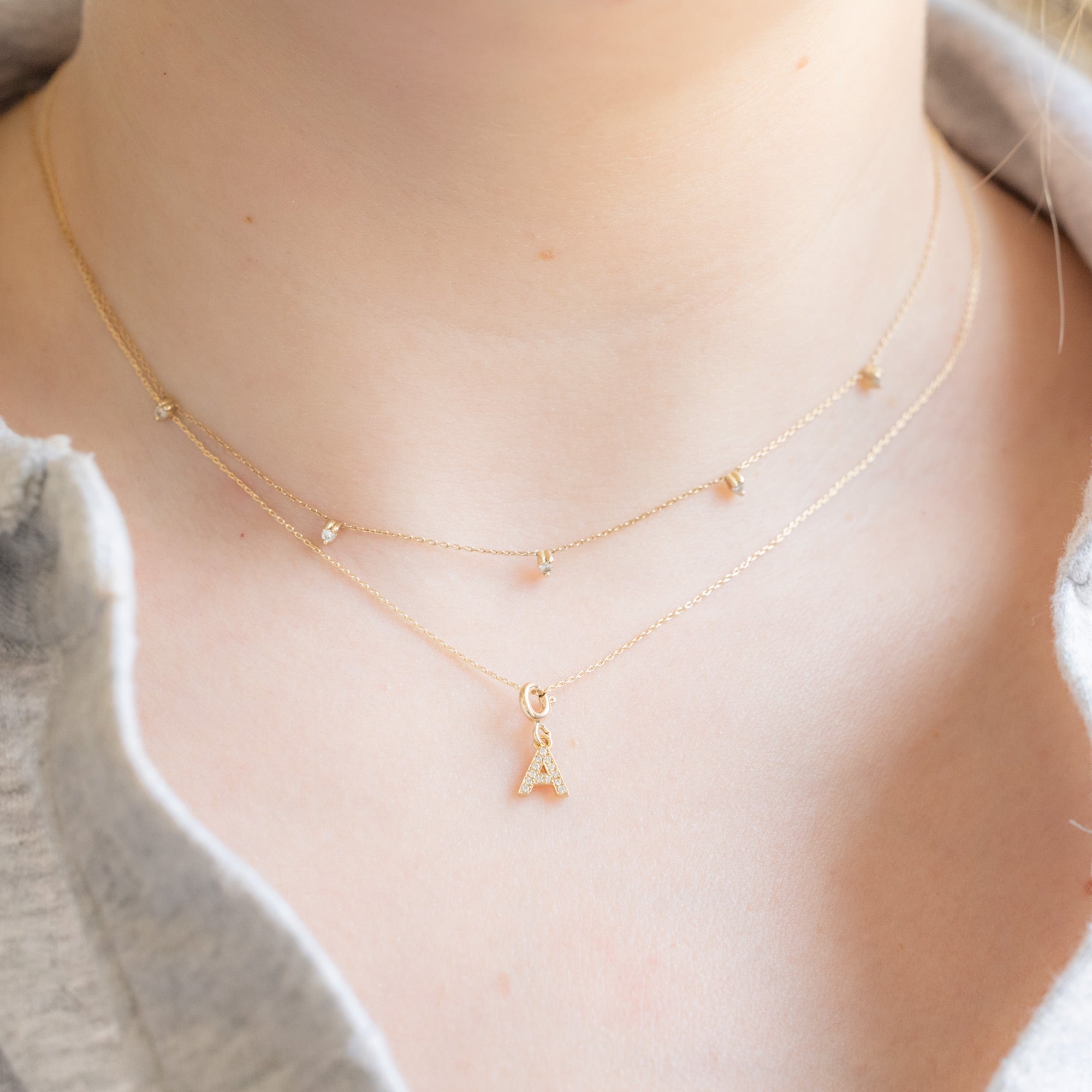 The White Diamond Pavé Letter Charm | Yellow Gold