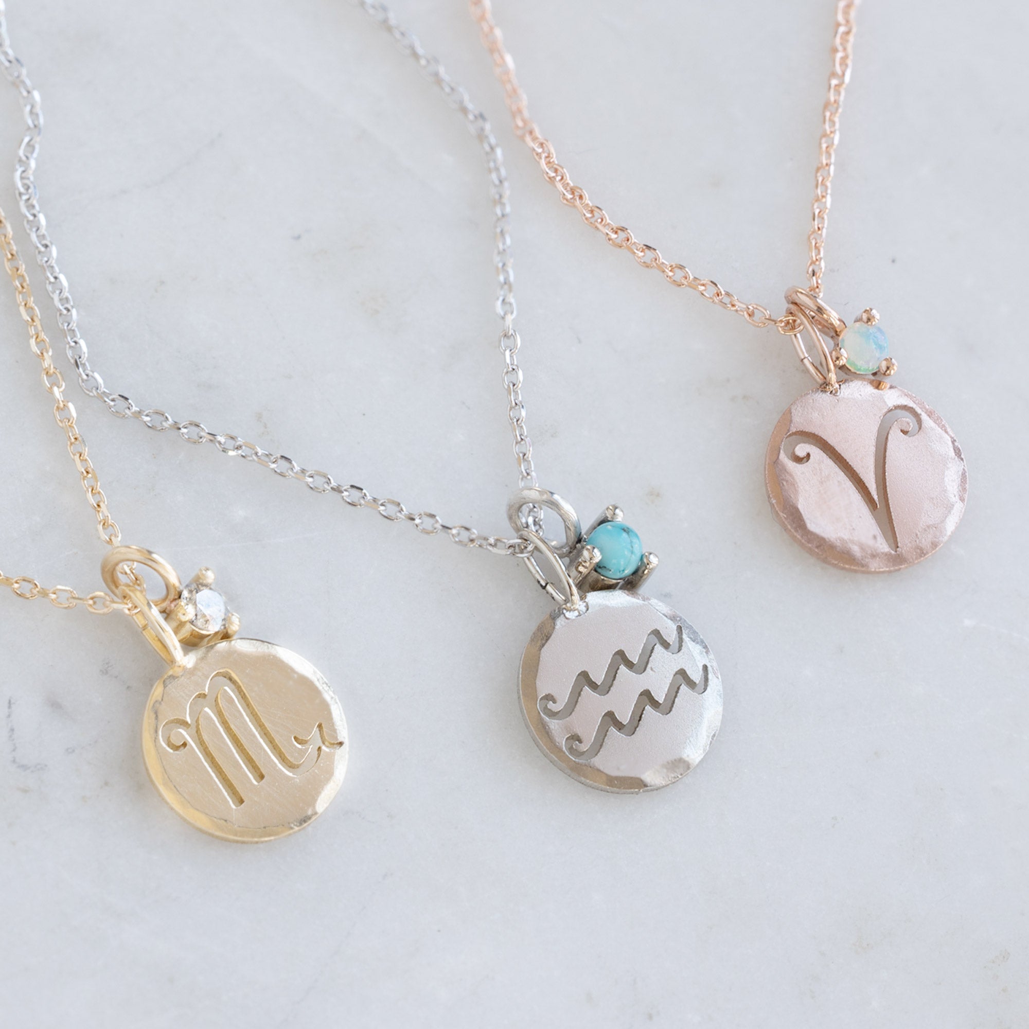 The Zodiac Birthstone Charm Necklace | Yellow, Rose or White Gold