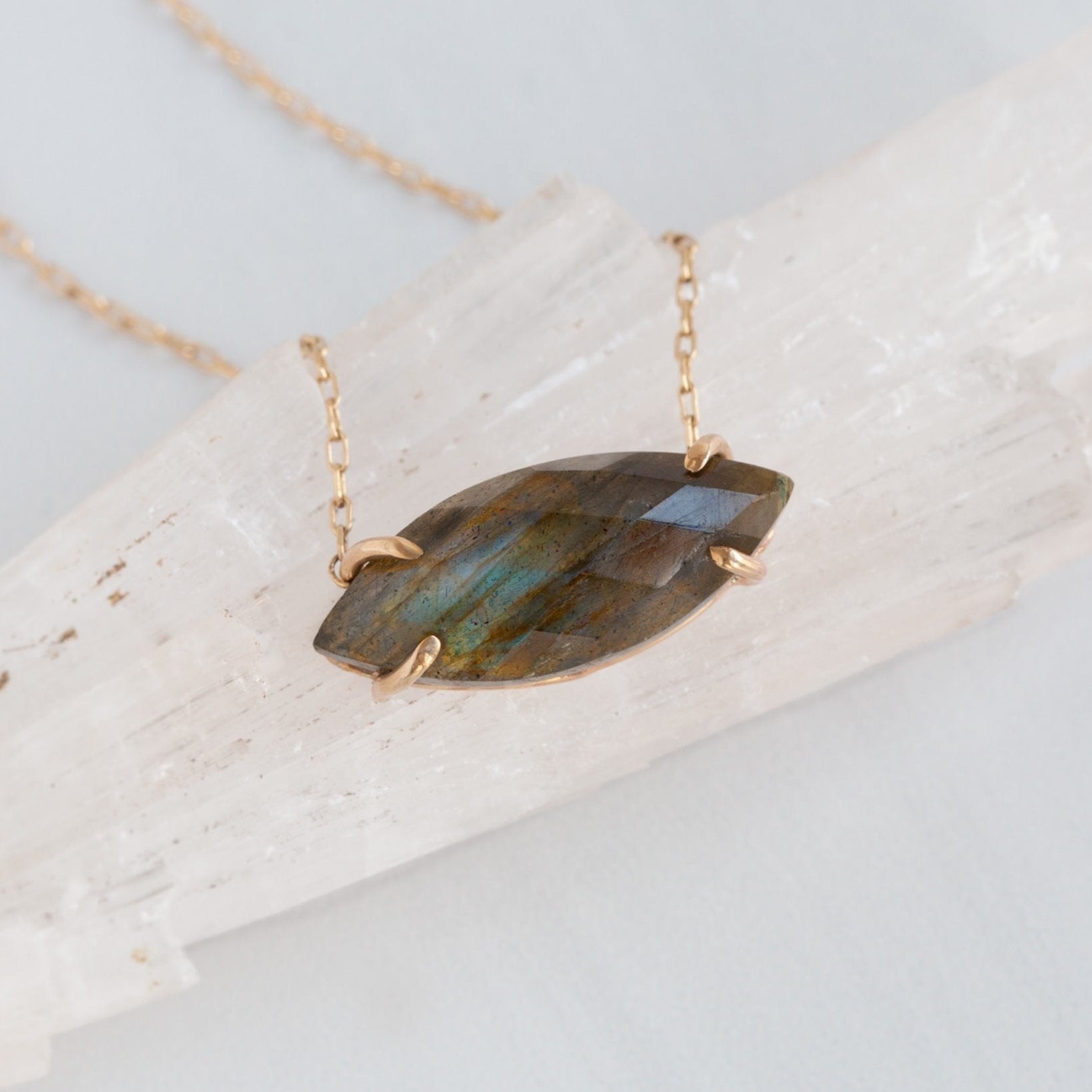 The Labradorite Marquise Necklace | Yellow, Rose or Sterling Silver