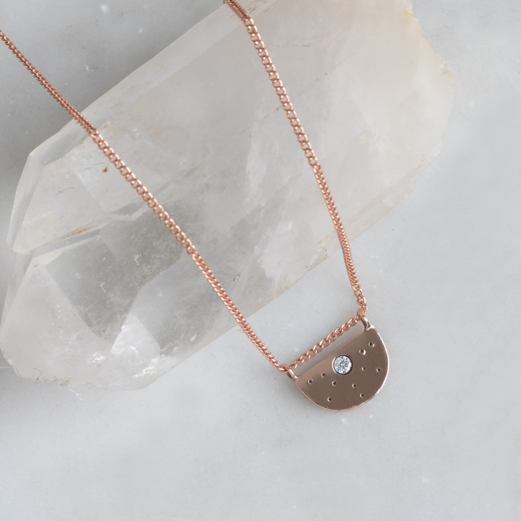 The White Diamond Half Moon Stardust Necklace | Yellow, Rose or Sterling Silver