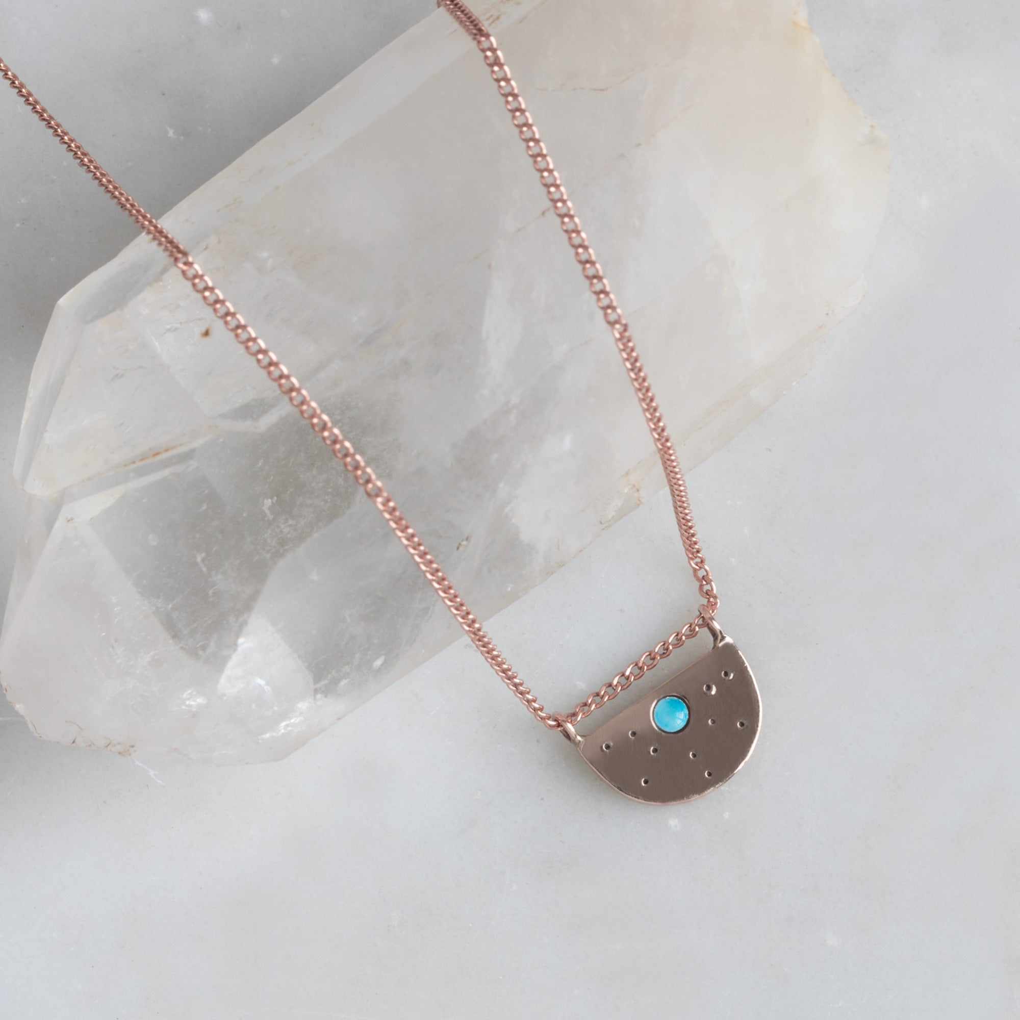 The Turquoise Half Moon Stardust Necklace | Yellow, Rose or Sterling Silver