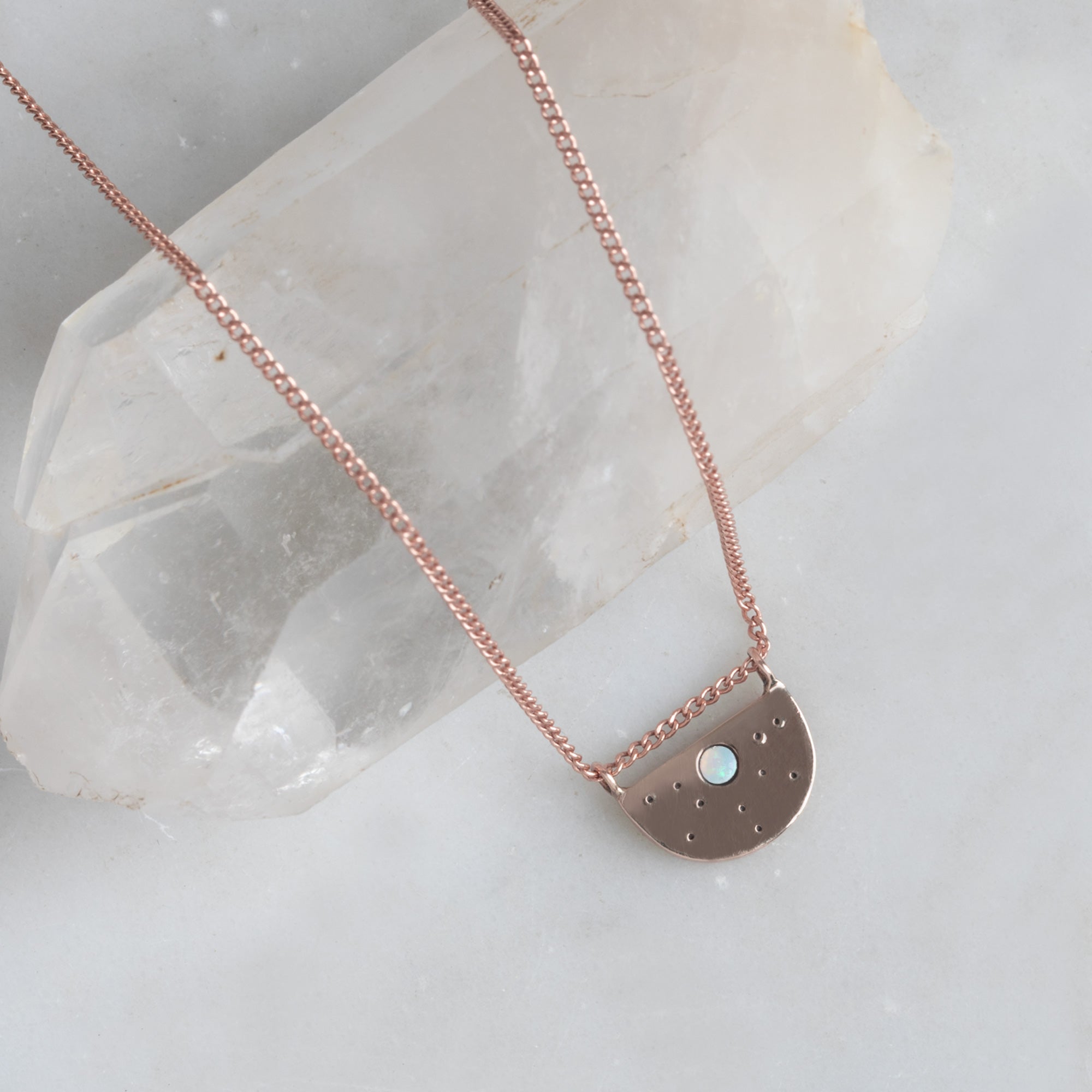 The Opal Half Moon Stardust Necklace | Yellow, Rose or Sterling Silver