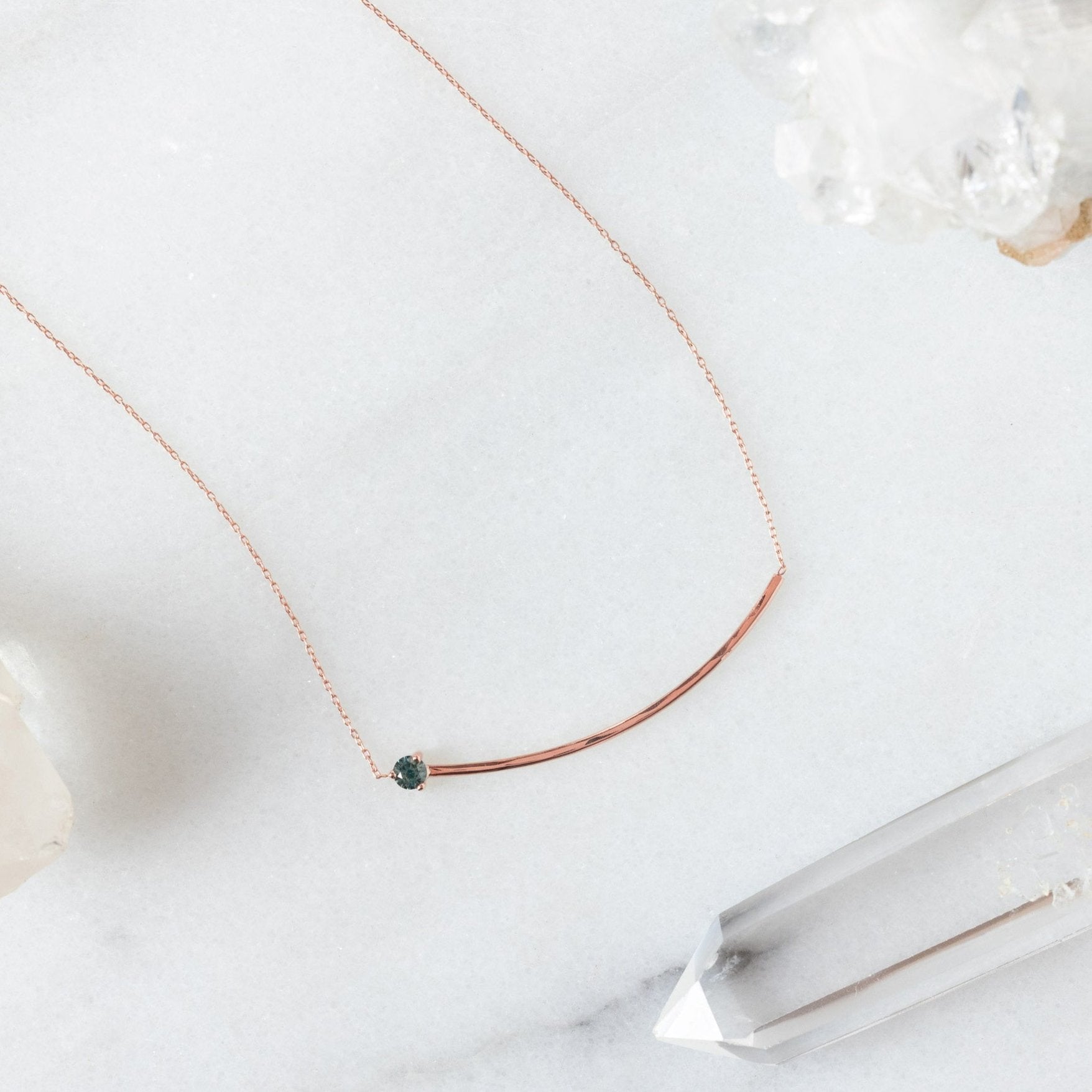 The Blue Montana Sapphire Gemstone Arc Necklace | Yellow, Rose or White Gold