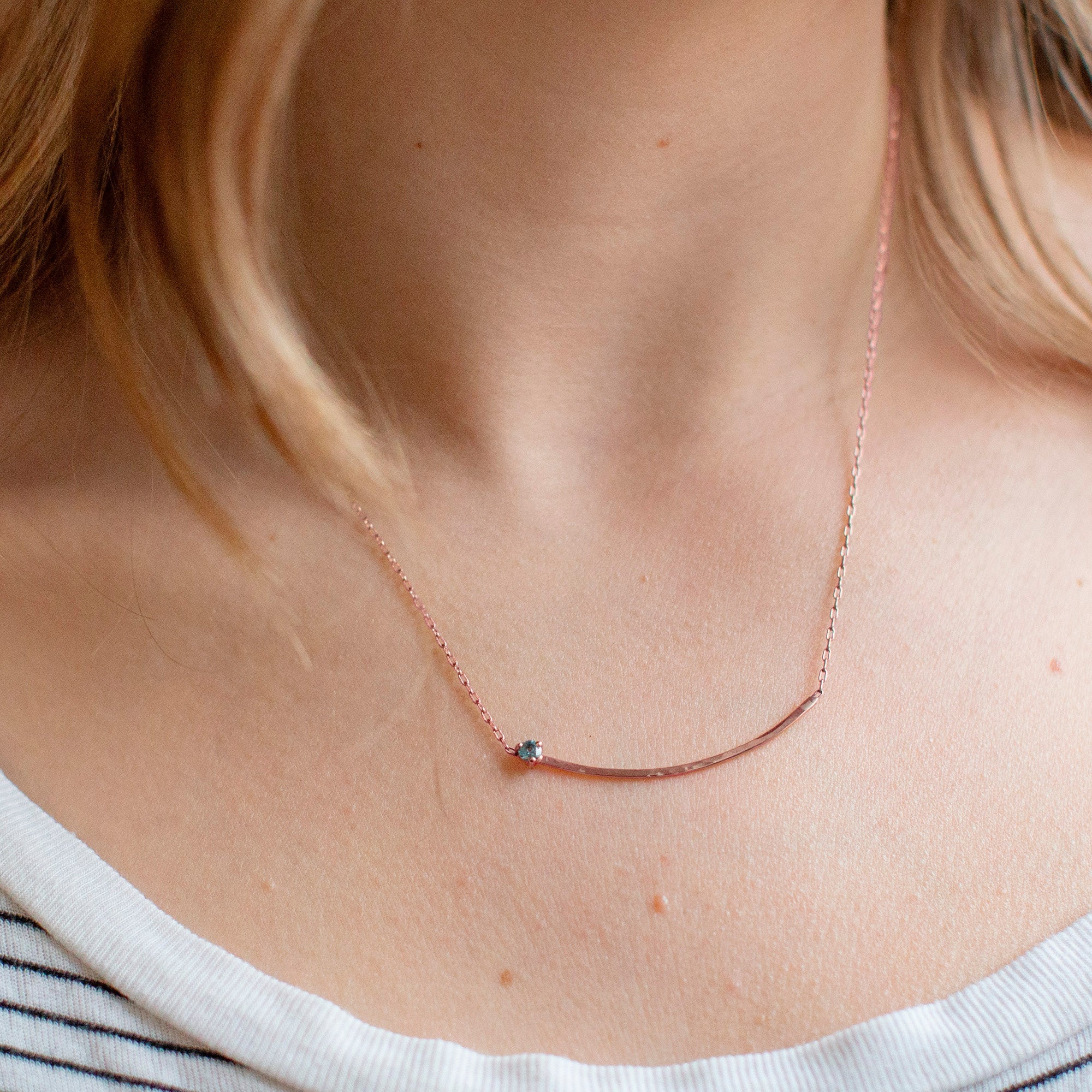 The Blue Montana Sapphire Gemstone Arc Necklace | Yellow, Rose or White Gold