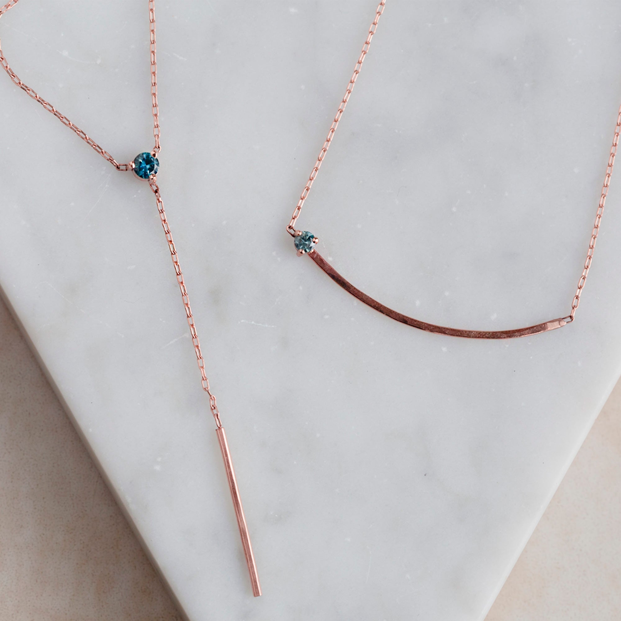The Blue Montana Sapphire Gemstone Arc Necklace | Yellow, Rose or White Gold