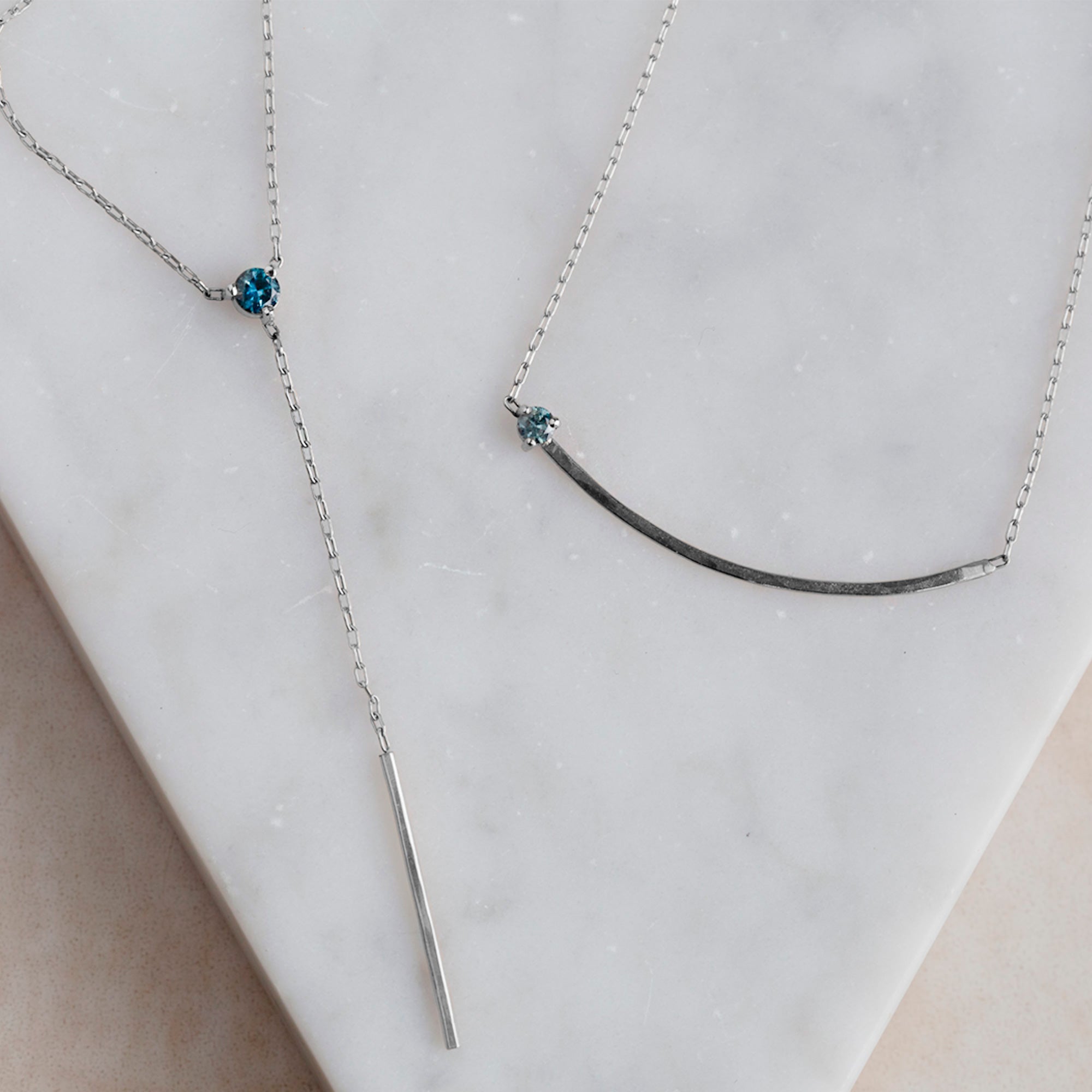 The Blue Montana Sapphire Gemstone Arc Necklace | Yellow, Rose or White Gold