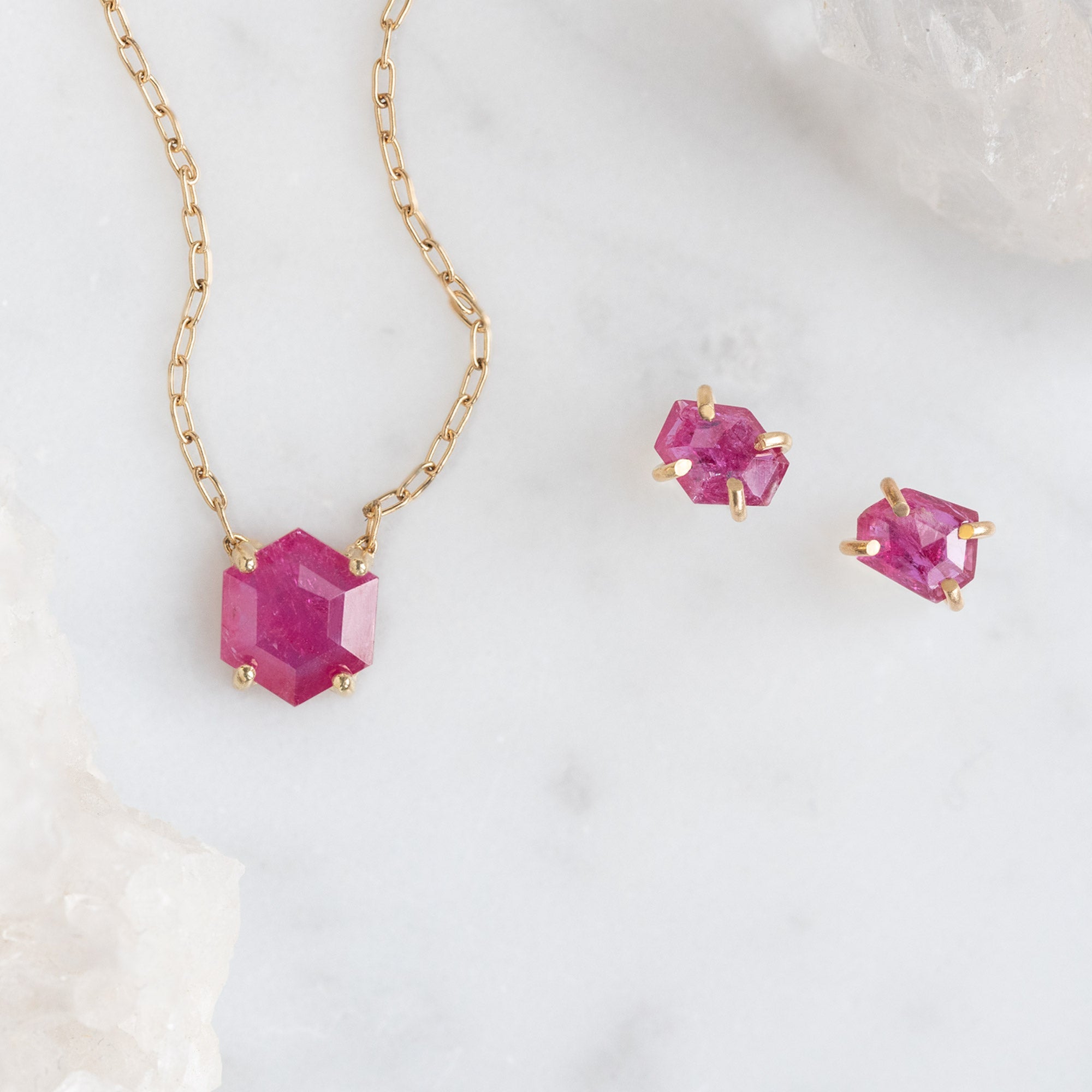 The Geometric Ruby Necklace | Yellow, Rose or Sterling Silver