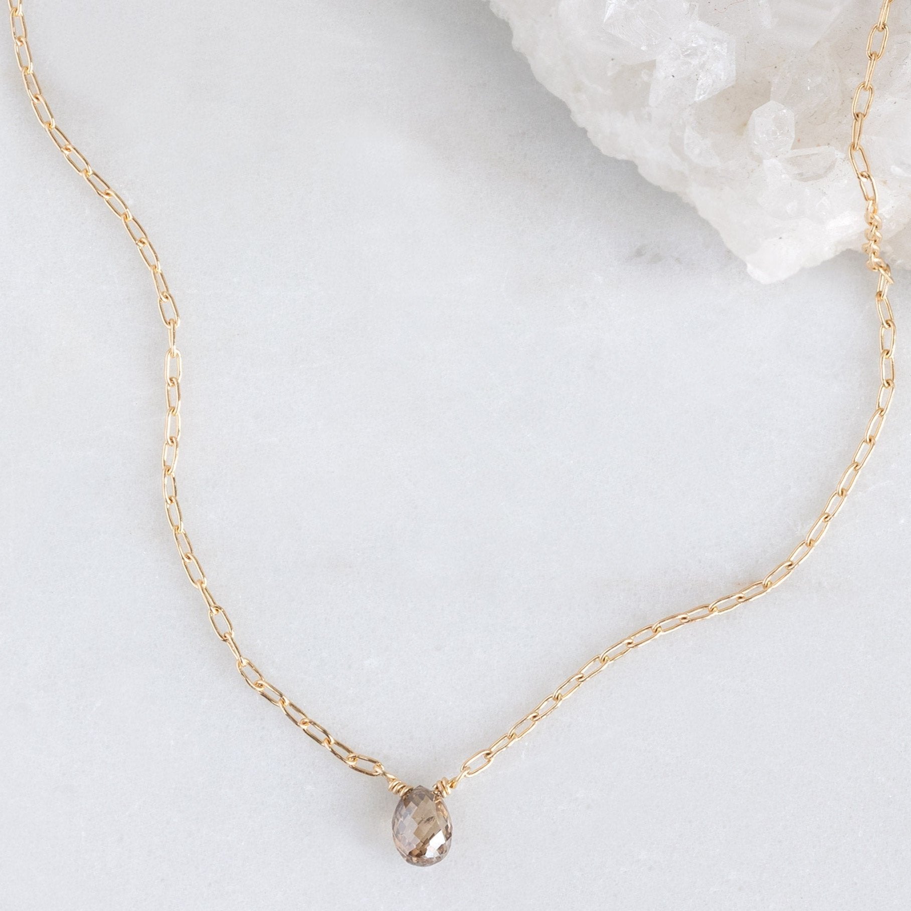 The Simple Champagne Diamond Briolette Necklace | Yellow or Rose Gold