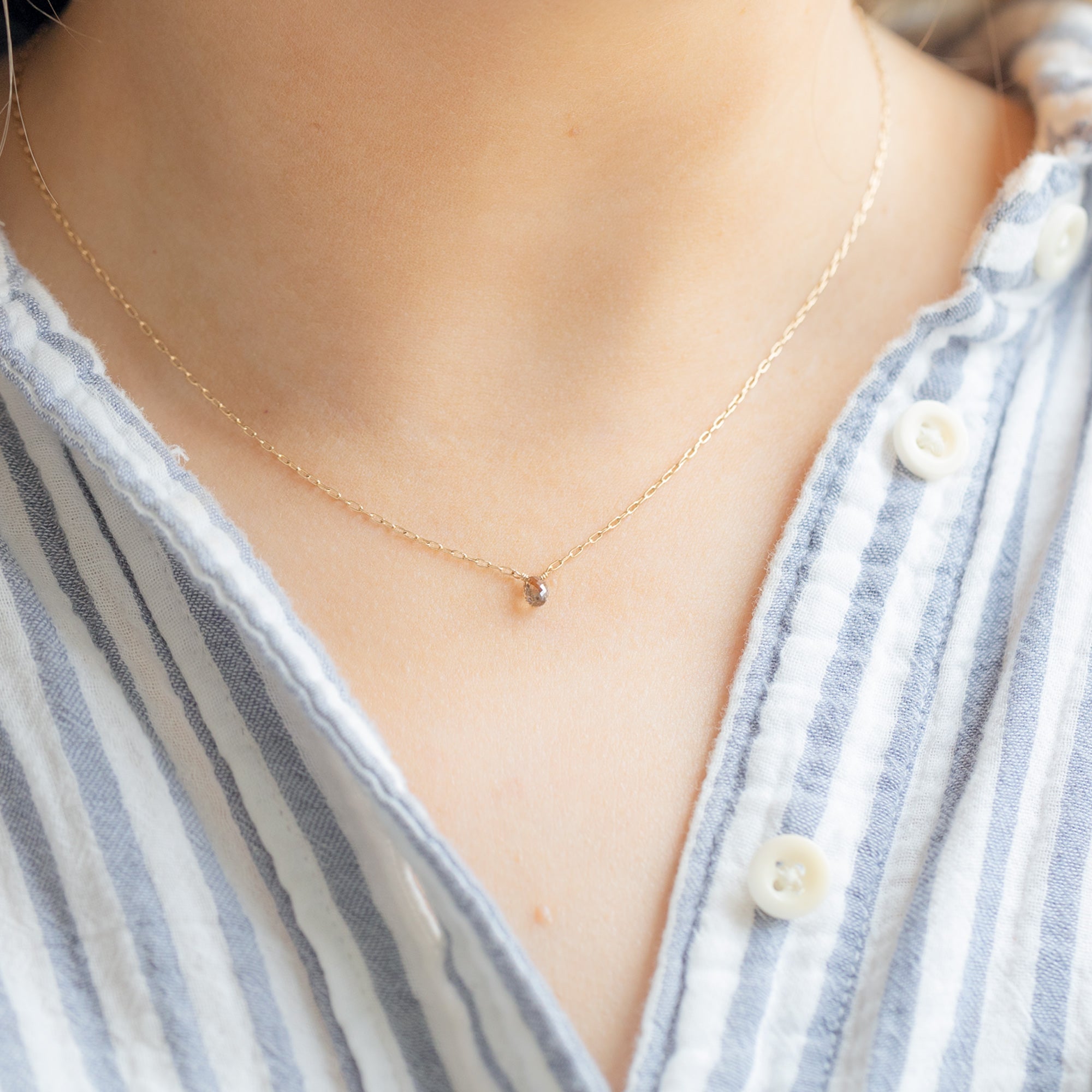 The Simple Champagne Diamond Briolette Necklace | Yellow or Rose Gold