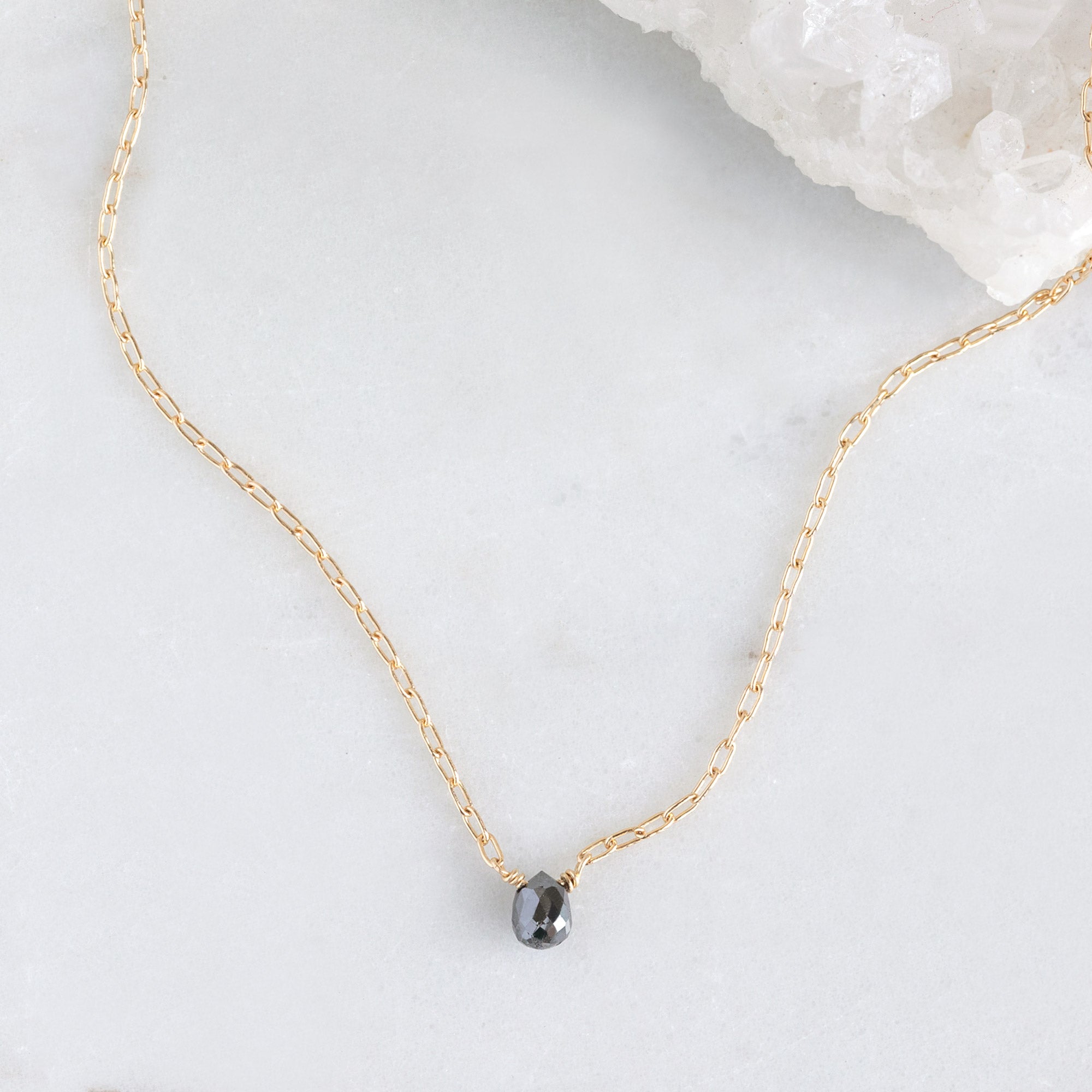 The Simple Black Diamond Briolette Necklace | Yellow or Rose Gold