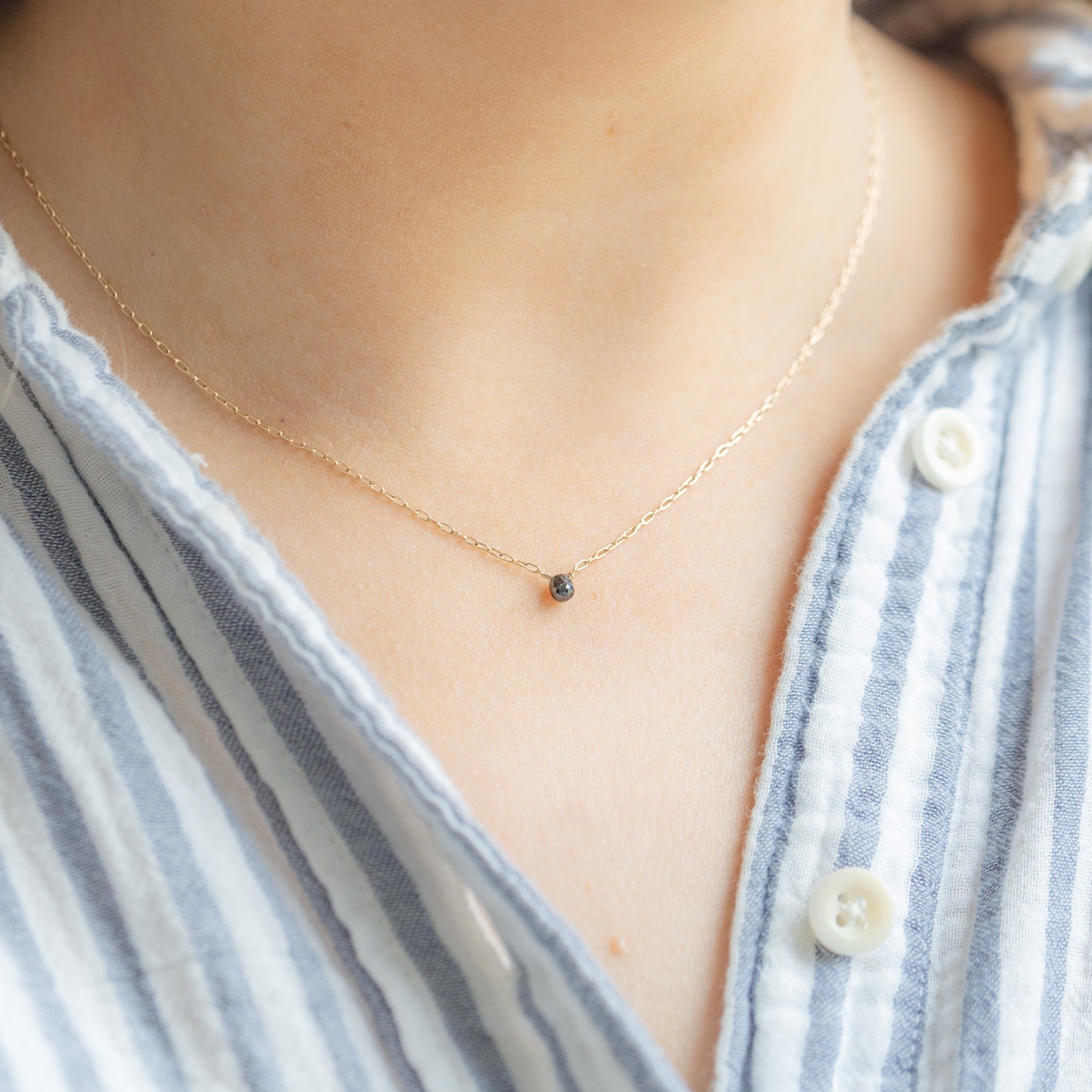The Simple Black Diamond Briolette Necklace | Yellow or Rose Gold