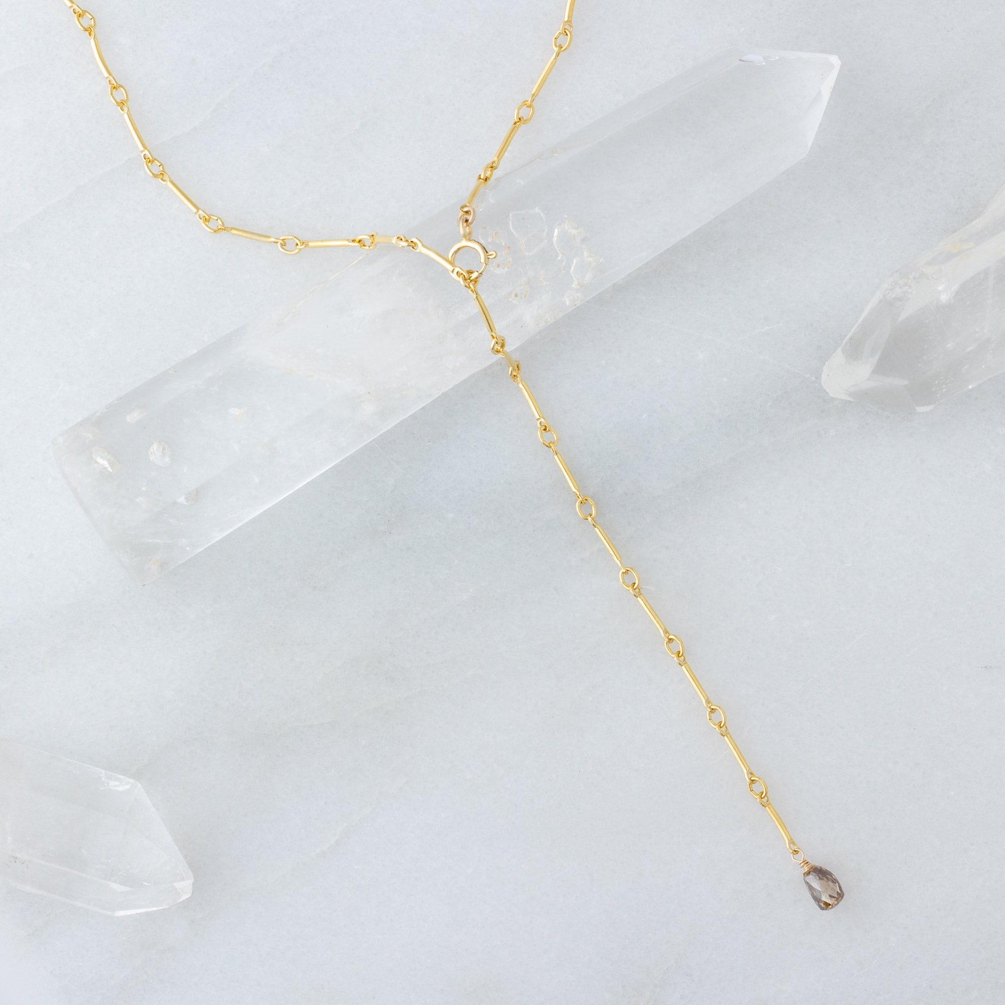 The Bar Chain Briolette Champagne Diamond Lariat Necklace | Yellow or Rose Gold