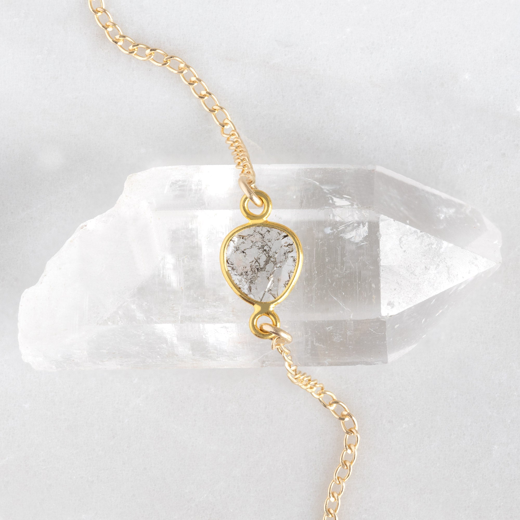 The Asymmetrical Salt and Pepper Diamond Slice Necklace | Yellow Gold