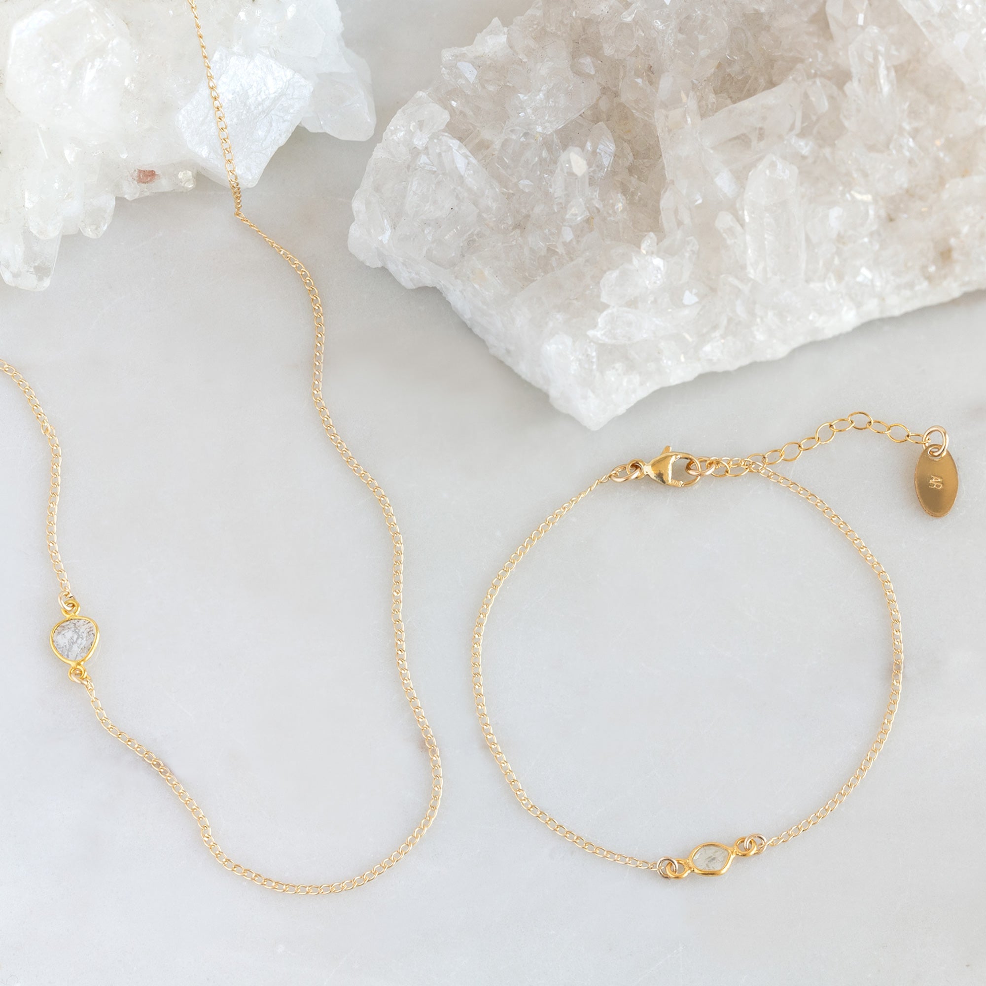 The Asymmetrical Salt and Pepper Diamond Slice Necklace | Yellow Gold