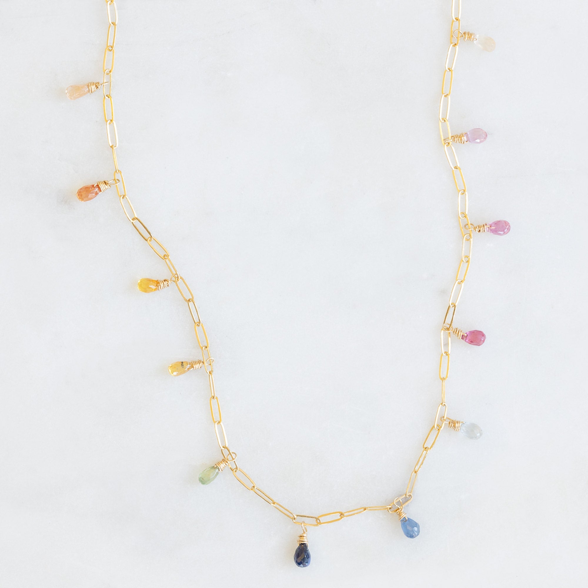 The Rainbow Sapphire Briolette Necklace | Yellow Gold
