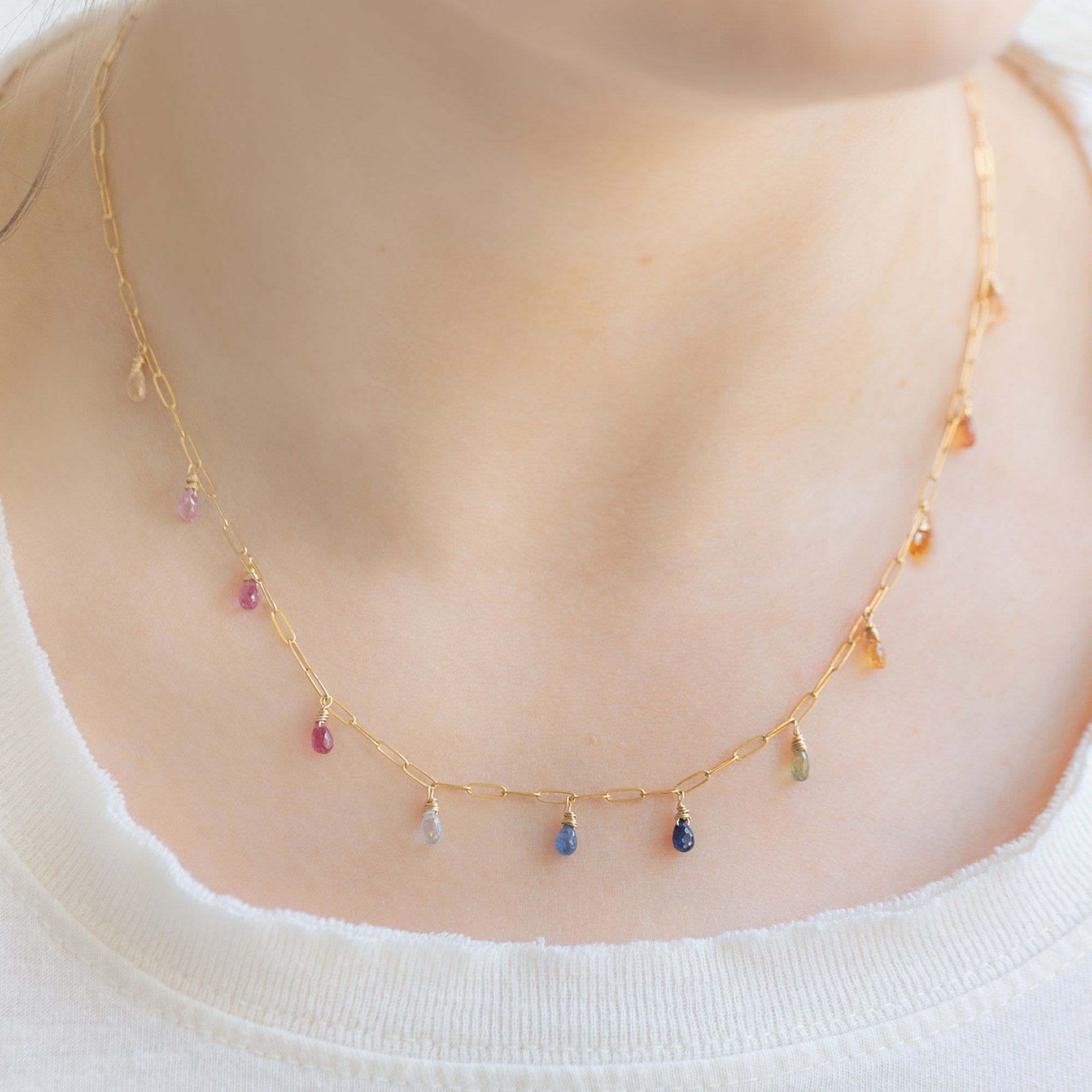 The Rainbow Sapphire Briolette Necklace | Yellow Gold