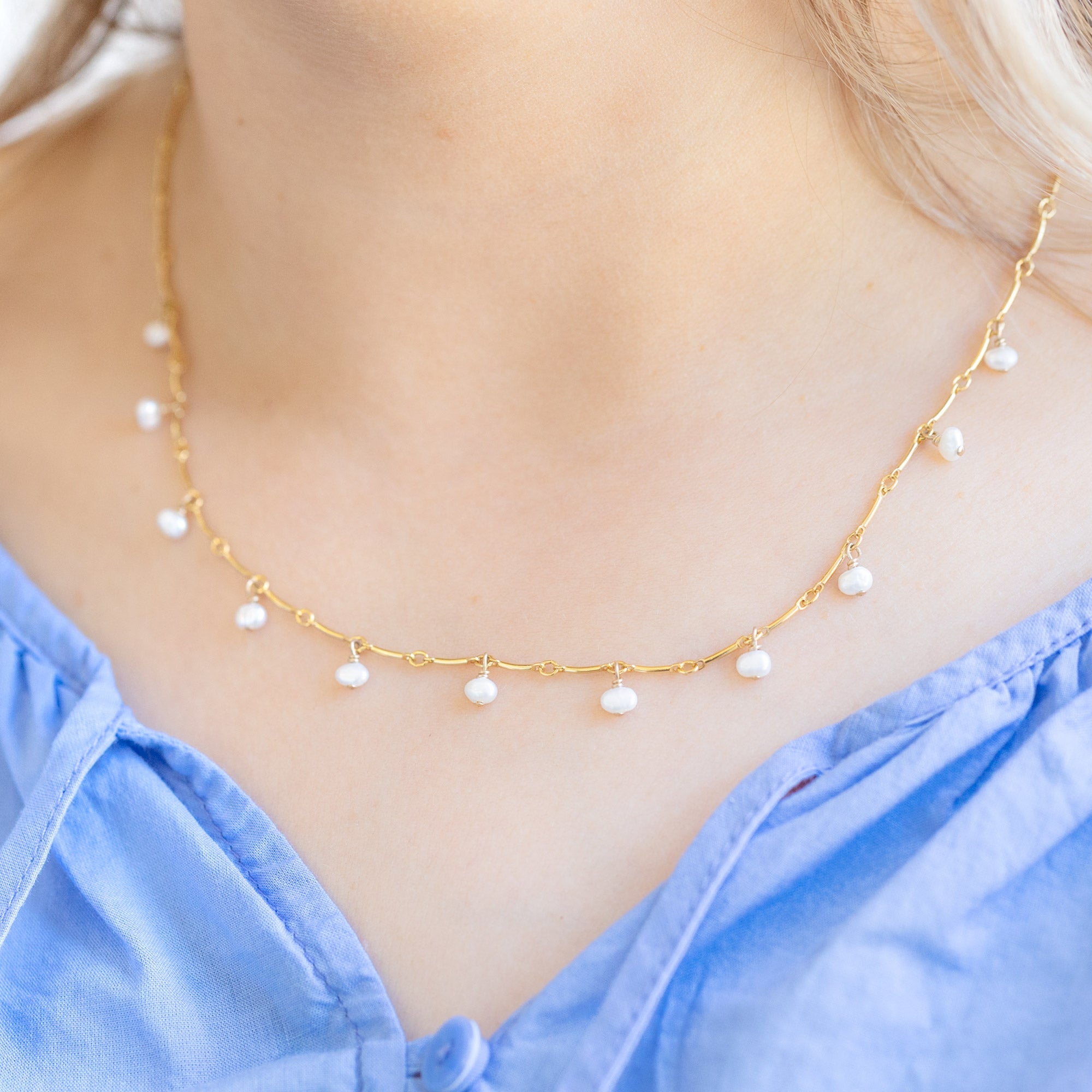 The Pearl Party Station Necklace | Yellow Gold
