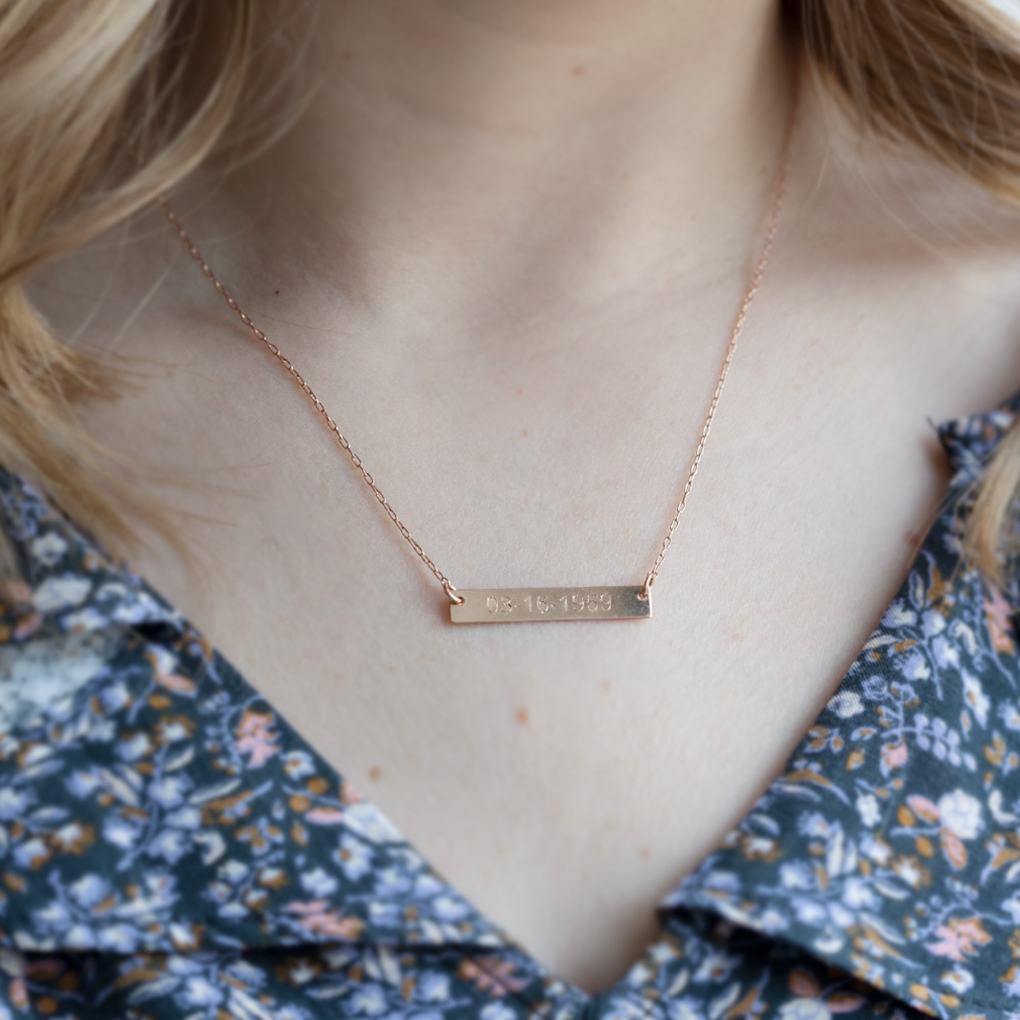The Save the Date / Nameplate Necklace | Yellow, Rose or Sterling Silver