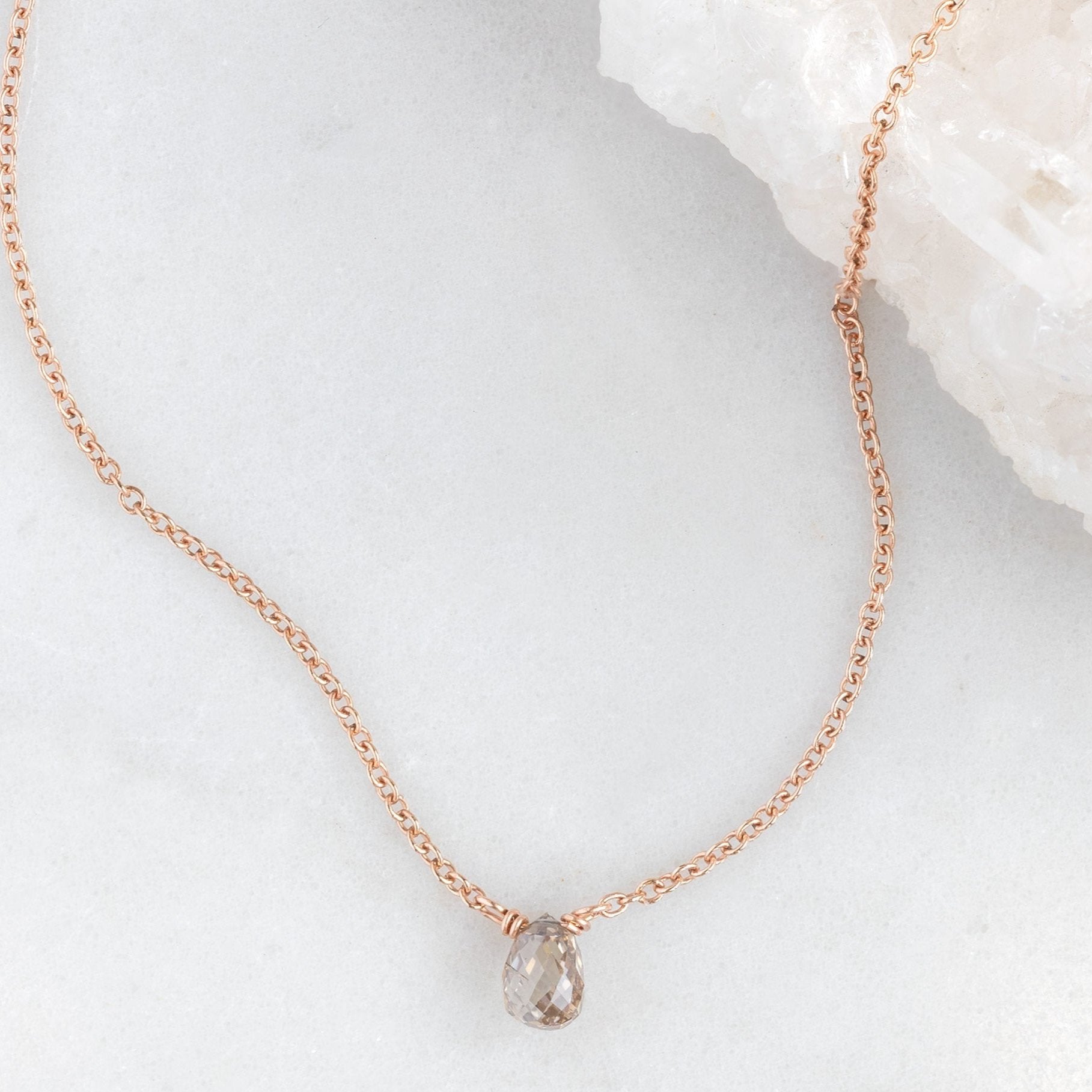 The Simple Champagne Diamond Briolette Necklace | Yellow or Rose Gold