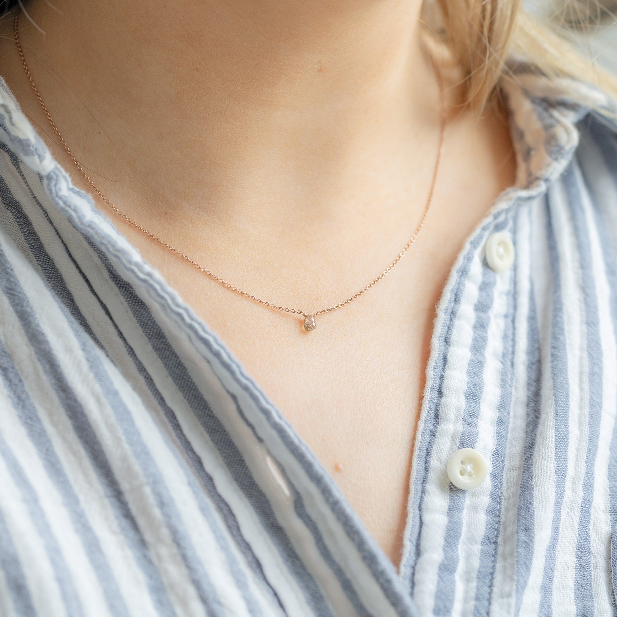 The Simple Champagne Diamond Briolette Necklace | Yellow or Rose Gold