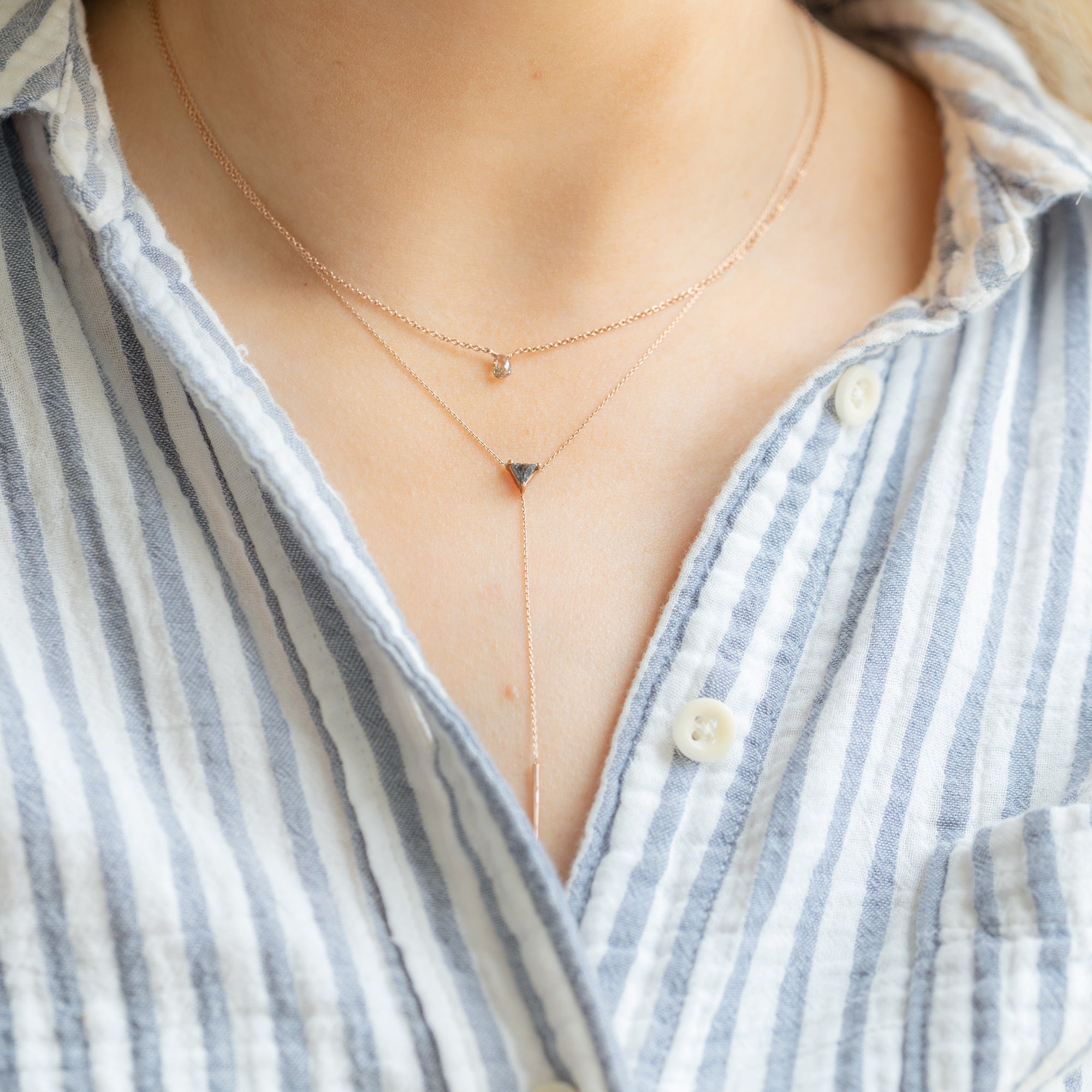 buy:the-trillion-black-diamond-lariat-necklace-14k-rose-gold,the-simple-champagne-diamond-briolette-necklace-rose-gold-filled