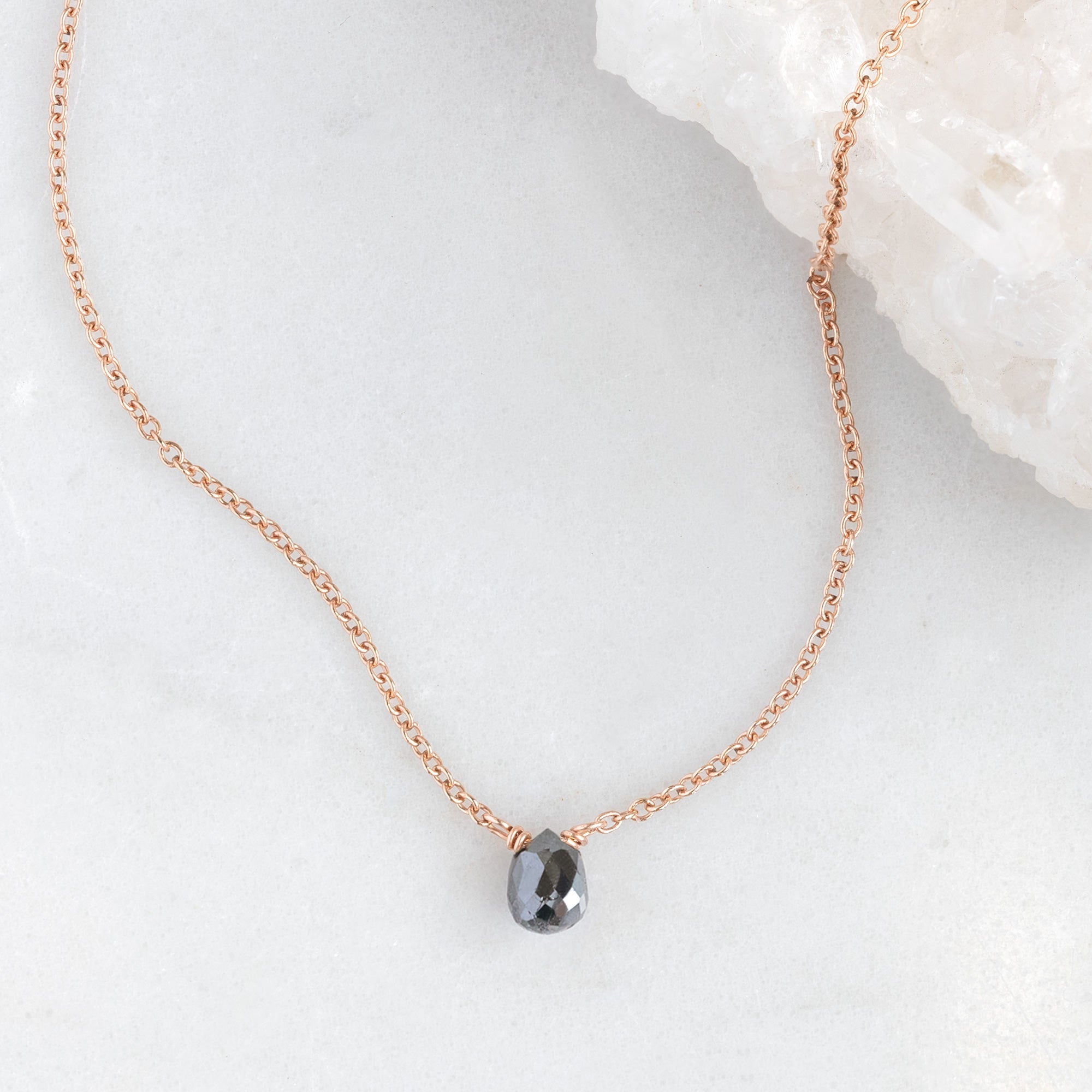 The Simple Black Diamond Briolette Necklace | Yellow or Rose Gold