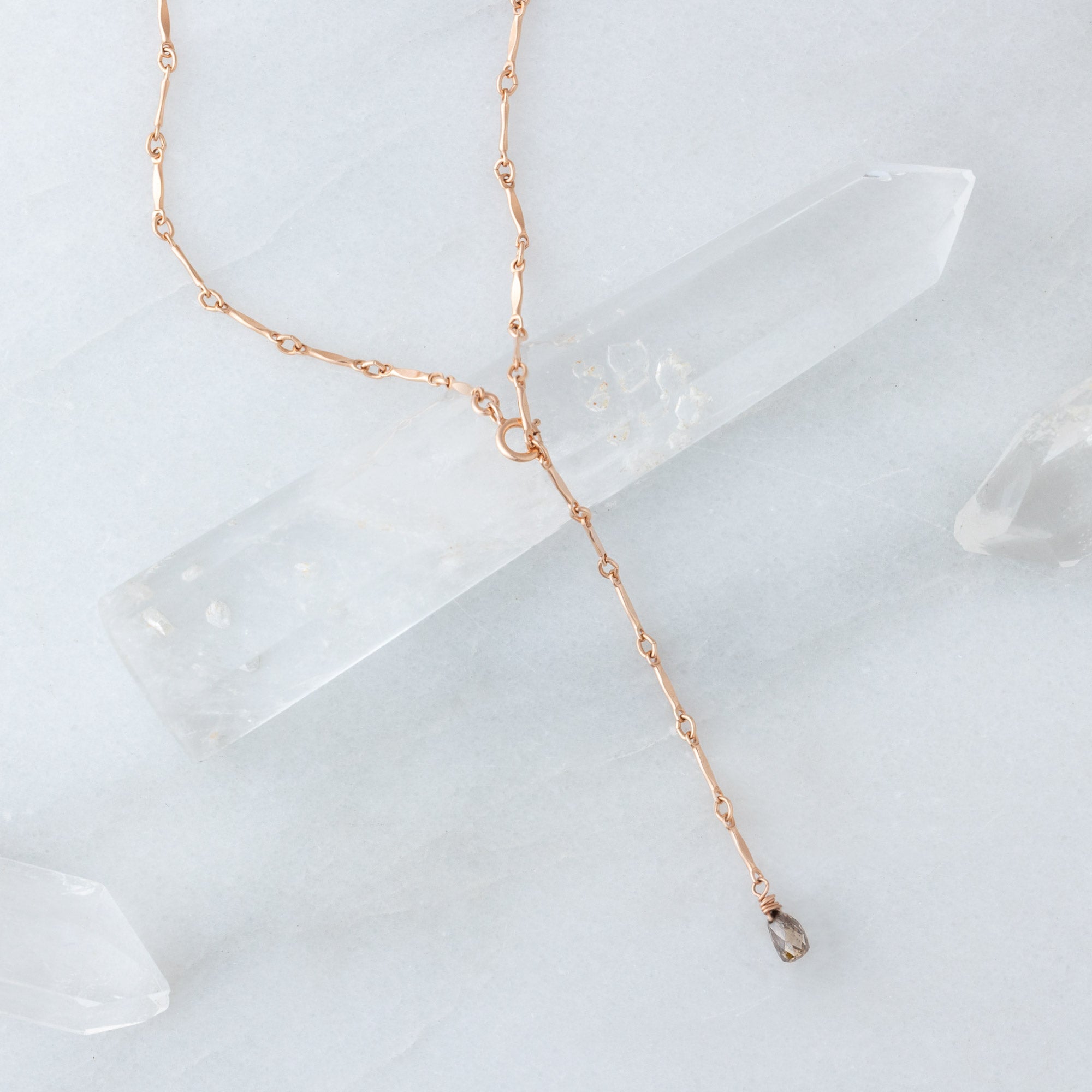 The Bar Chain Briolette Champagne Diamond Lariat Necklace | Yellow or Rose Gold