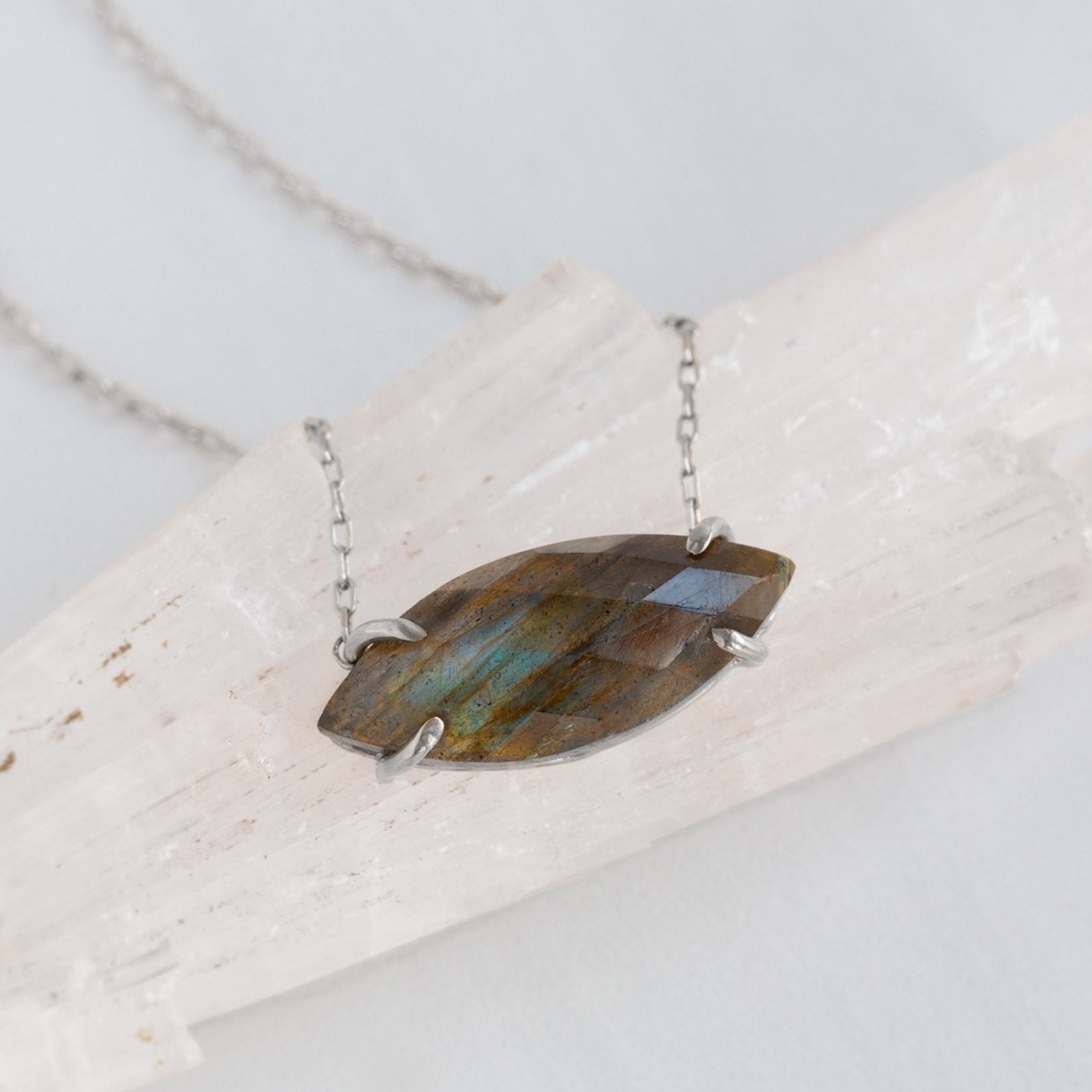 The Labradorite Marquise Necklace | Yellow, Rose or Sterling Silver