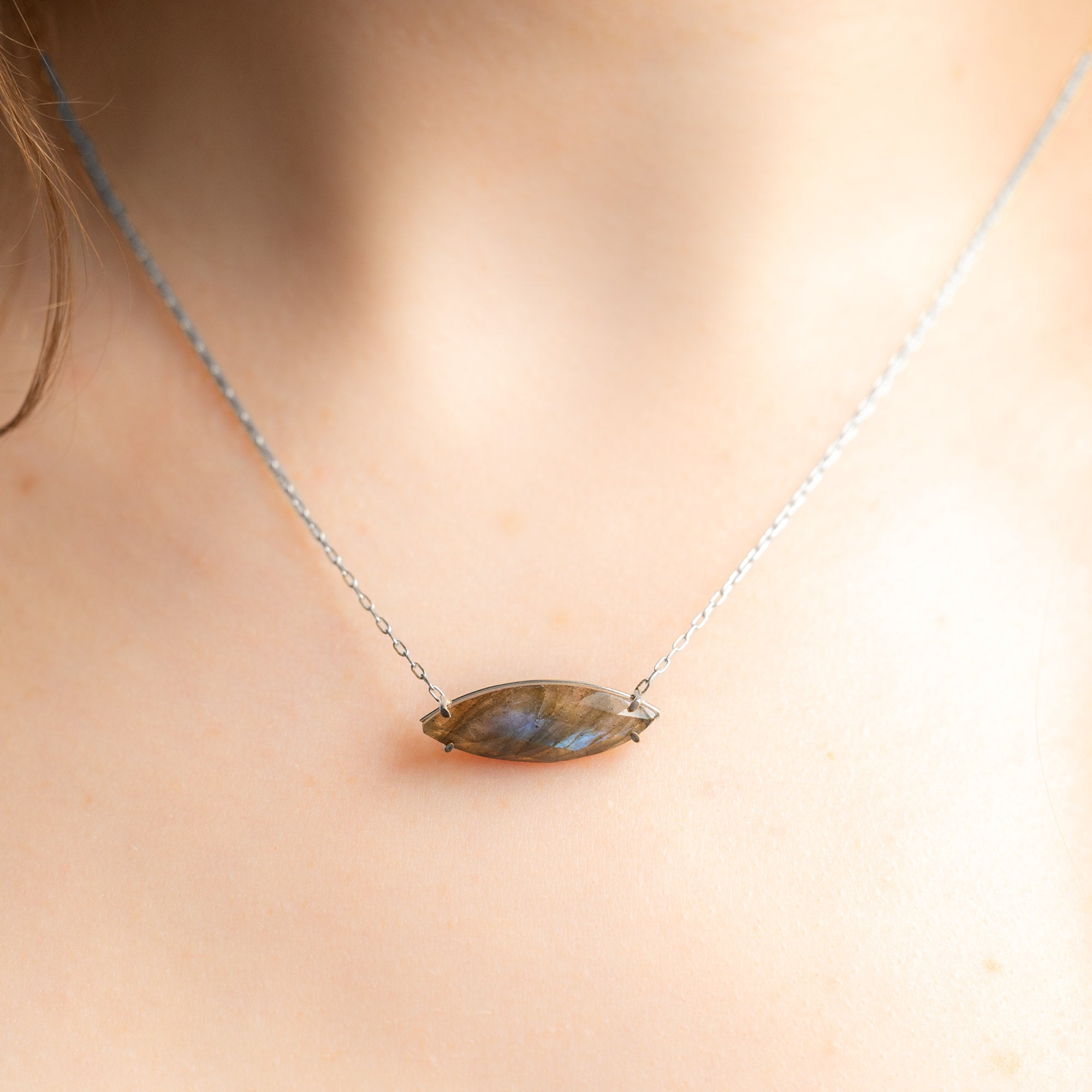 The Labradorite Marquise Necklace | Yellow, Rose or Sterling Silver