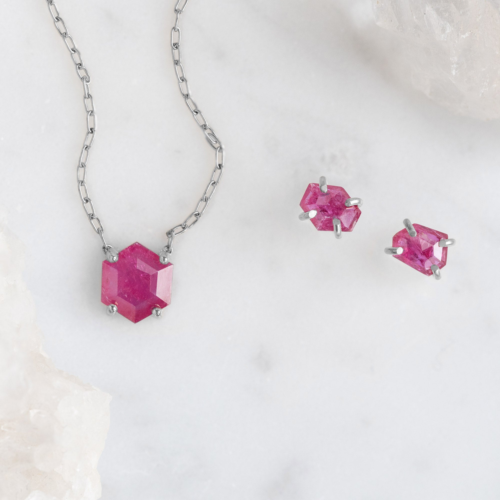 The Geometric Ruby Necklace | Yellow, Rose or Sterling Silver