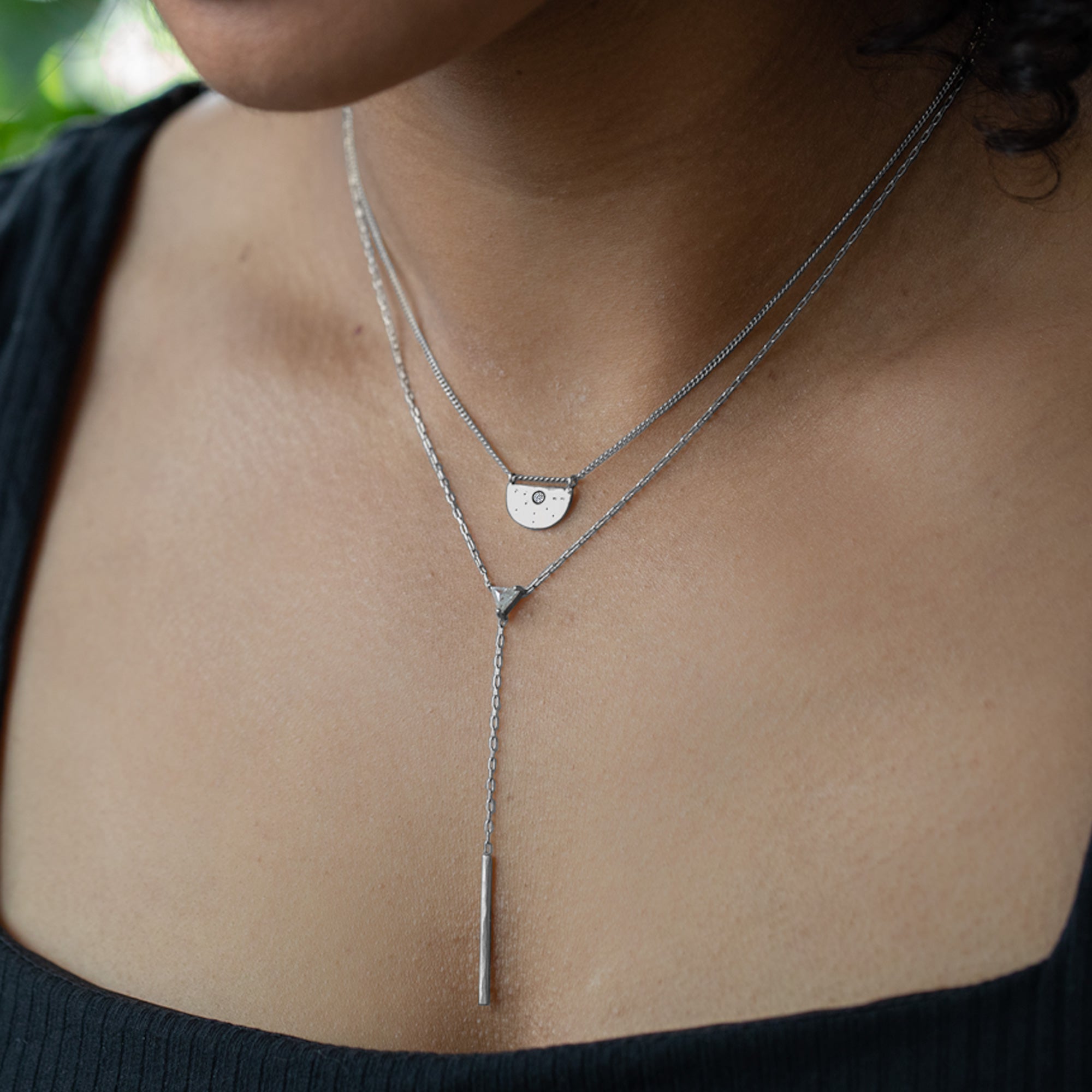 The White Diamond Half Moon Stardust Necklace | Yellow, Rose or Sterling Silver