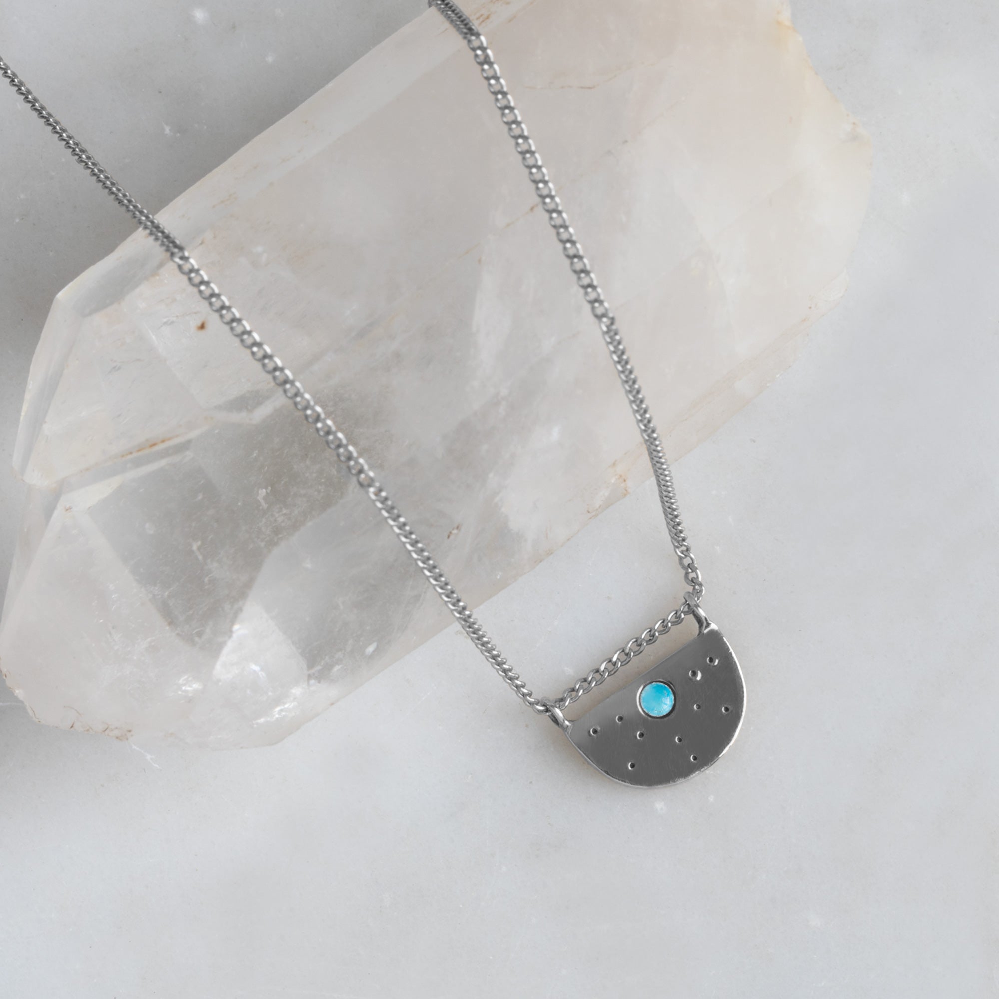 The Turquoise Half Moon Stardust Necklace | Yellow, Rose or Sterling Silver