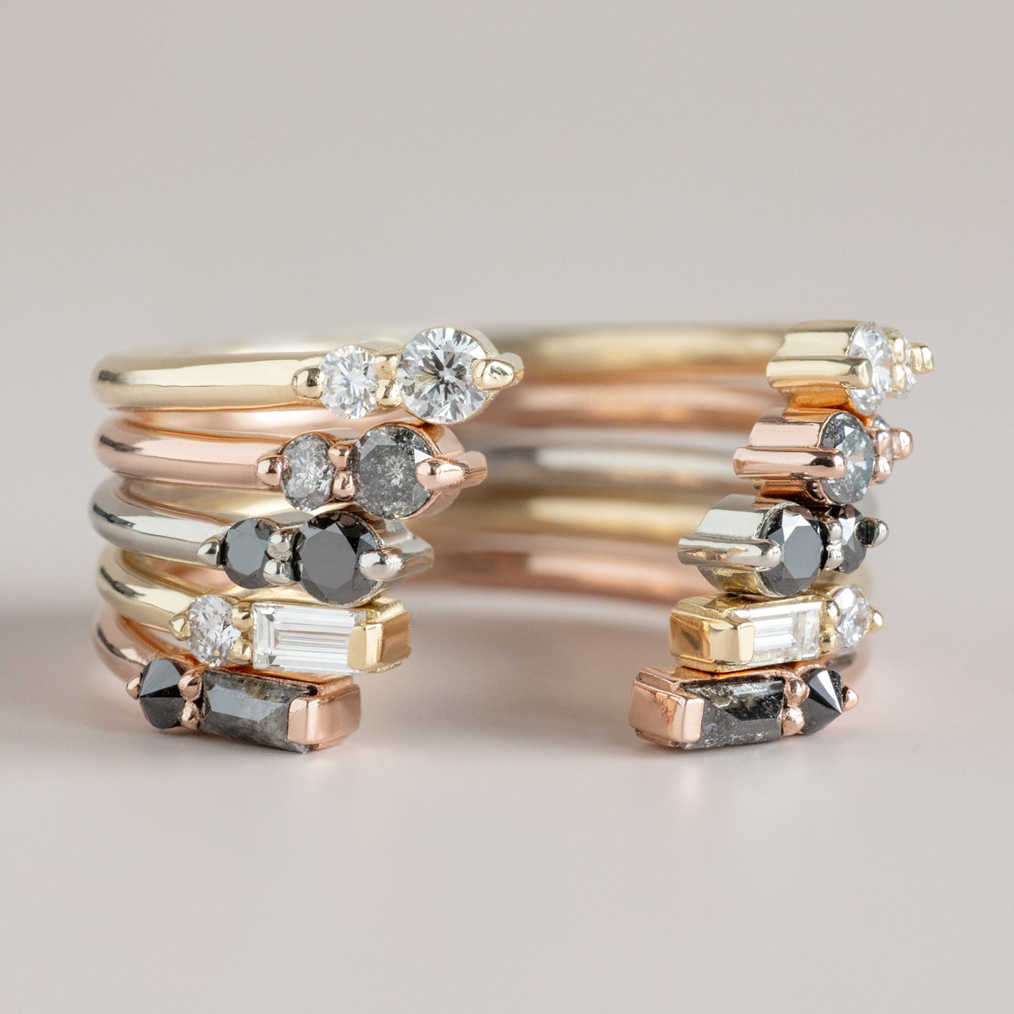 The Luxe Open Cuff Baguette Black Diamond Stacking Band | Yellow, Rose or White Gold