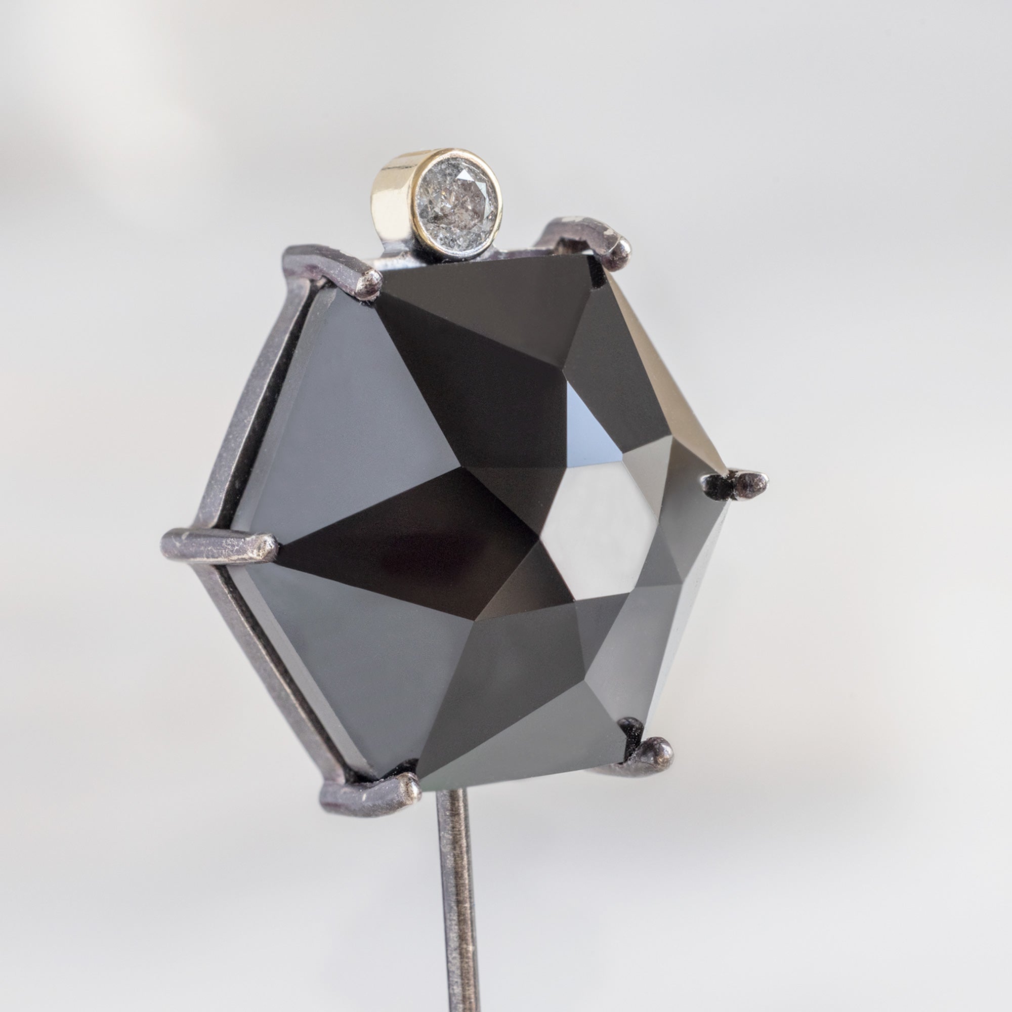 The Onyx & Diamond Lapel Pin | Oxidized Sterling Silver