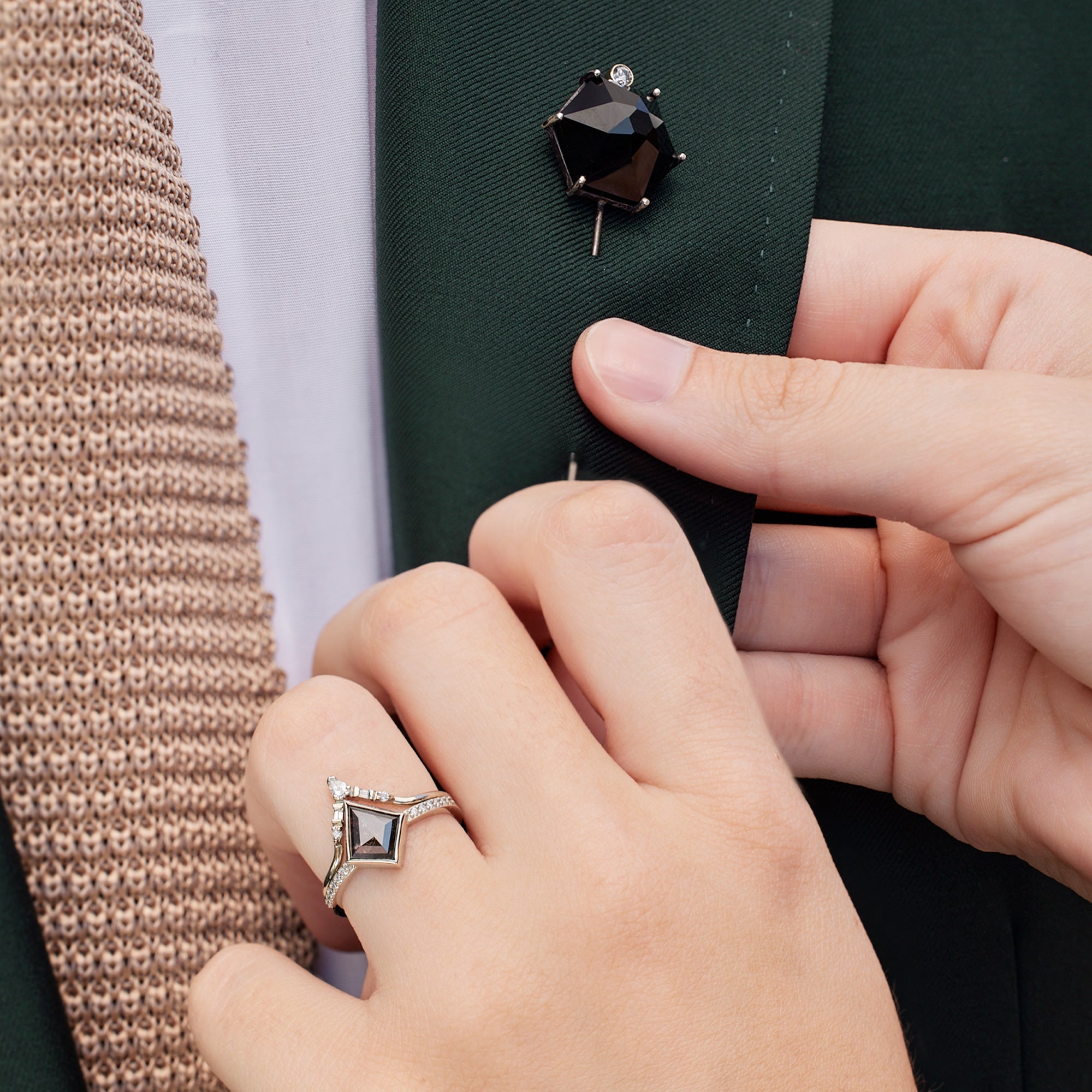 The Onyx & Diamond Lapel Pin | Oxidized Sterling Silver